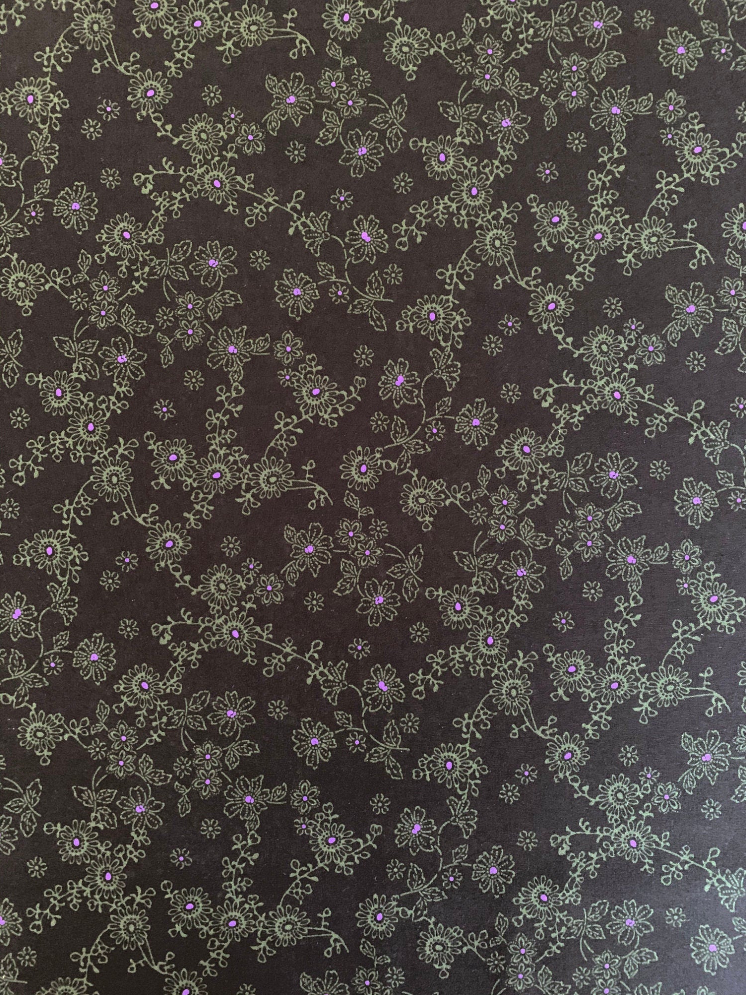 Orimono Imports - SALE Katazome Style Flowers Cotton Fabric - Black Green Purple