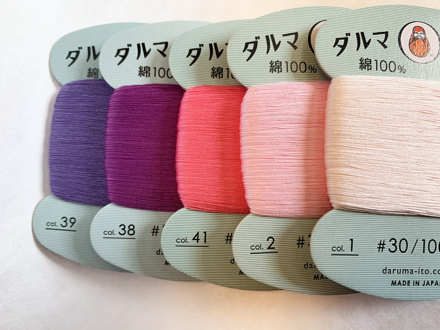 Daruma - Cotton Hand Sewing Thread Size #30 100m Card - Color #2 Sakura Pink