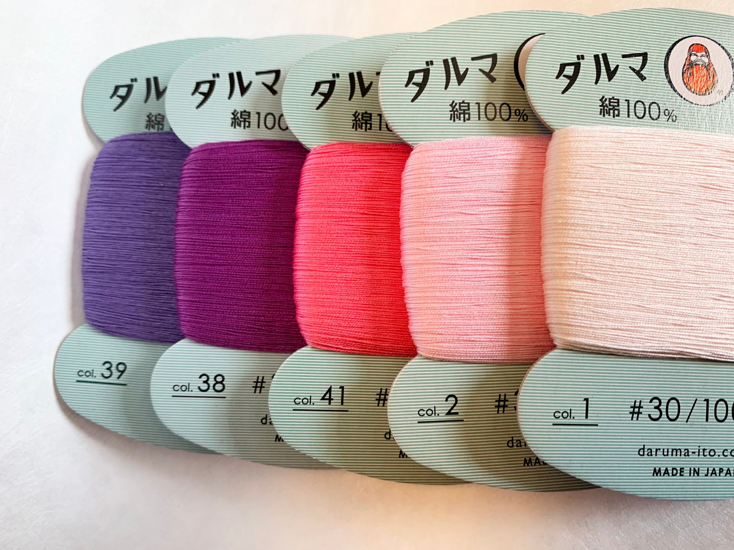 Daruma - Cotton Hand Sewing Thread Size #30 100m Card - Color #1 Shell Pink