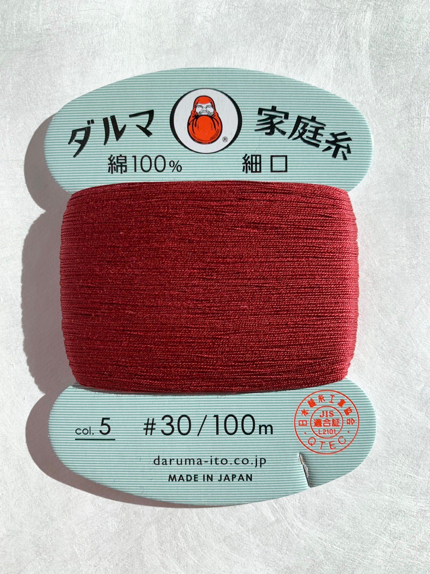 Daruma - Cotton Hand Sewing Thread Size #30 100m Card - Color #5 Cranberry Red