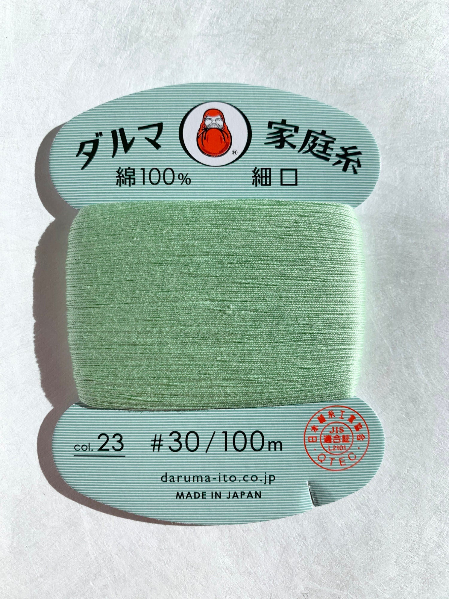 Daruma - Cotton Hand Sewing Thread Size #30 100m Card - Color #23 Lichen Green