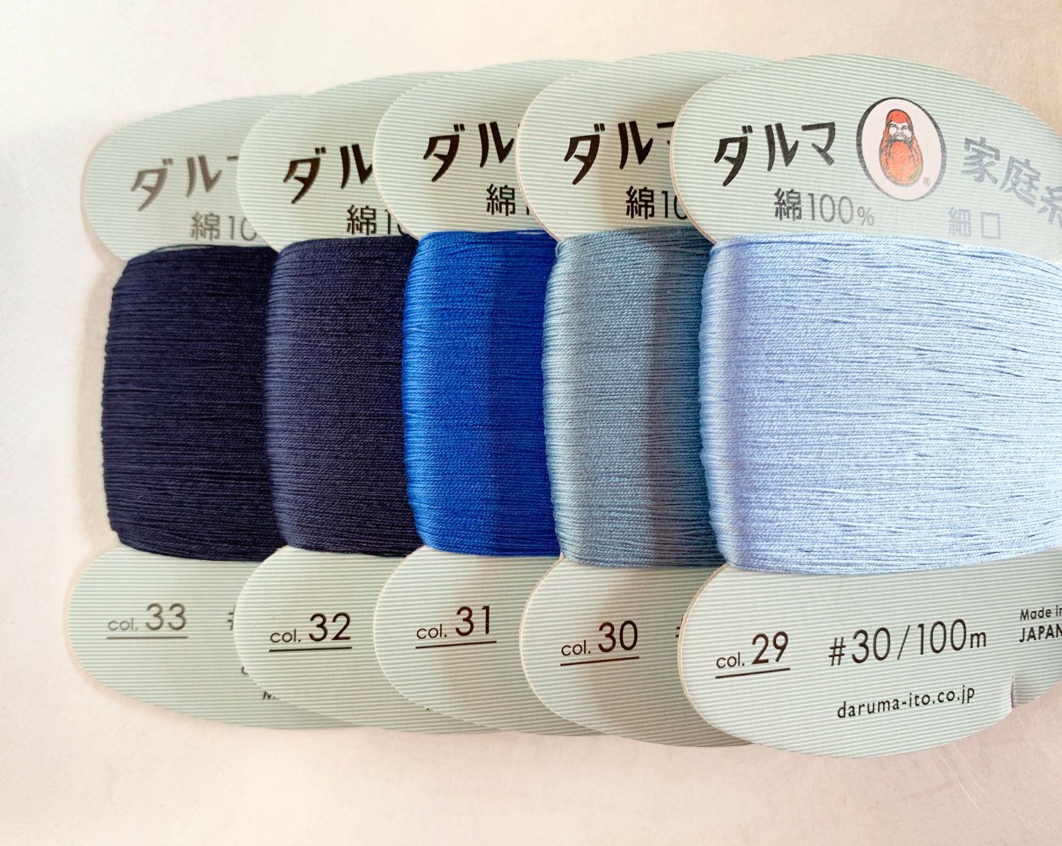 Daruma - Cotton Hand Sewing Thread Size #30 100m Card - Color #29 Periwinkle Blue