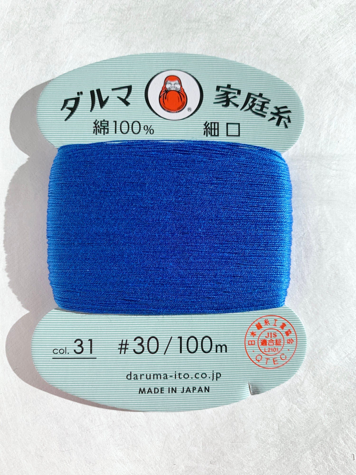 Daruma - Cotton Hand Sewing Thread Size #30 100m Card - Color #31 Royal Blue