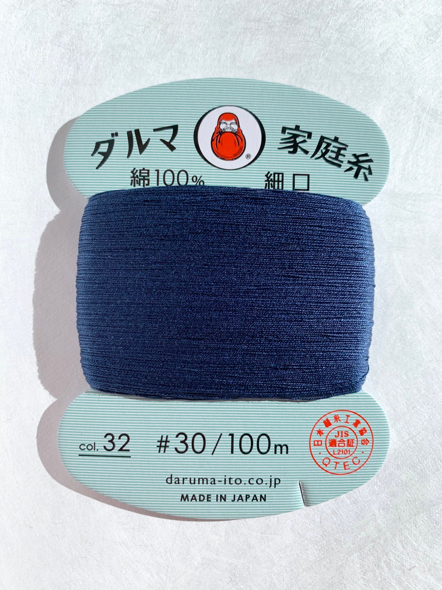 Daruma - Cotton Hand Sewing Thread Size #30 100m Card - Color #32 Indigo Blue