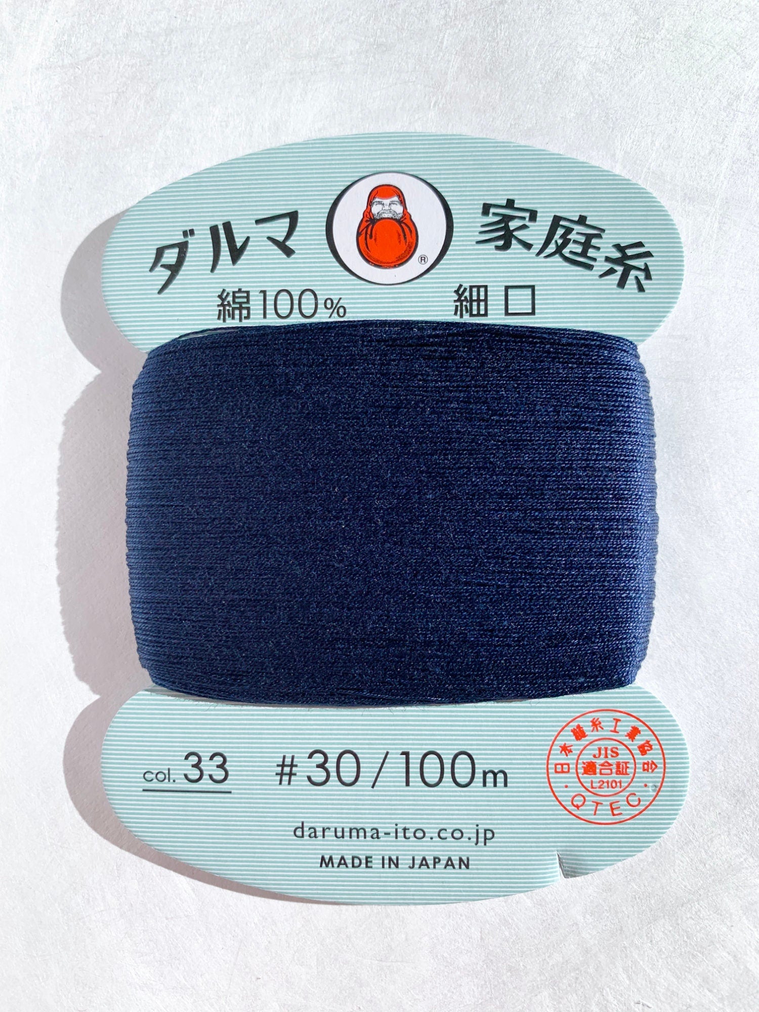 Daruma - Cotton Hand Sewing Thread Size #30 100m Card - Color #33 Navy Blue