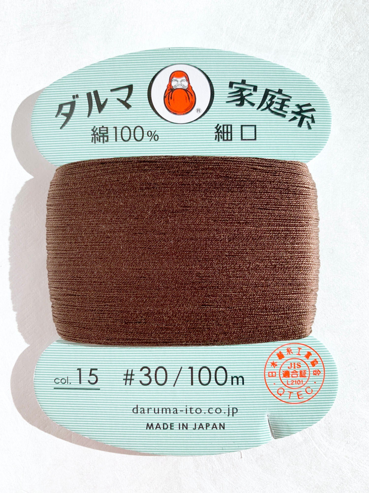 Daruma - Cotton Hand Sewing Thread Size #30 100m Card - Color #15 Mocha Brown