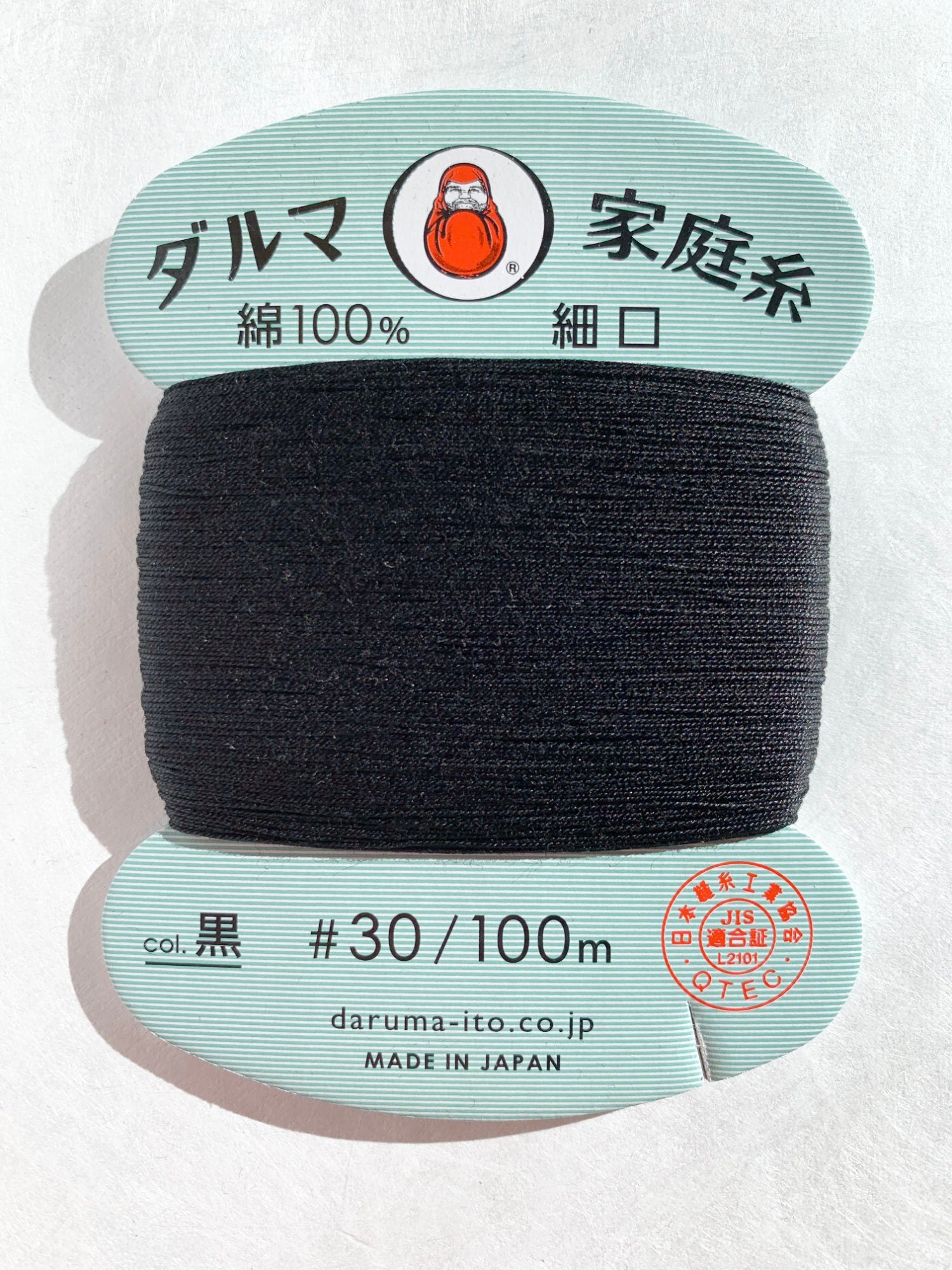 Daruma - Cotton Hand Sewing Thread Size #30 100m Card - Color Kuro Black
