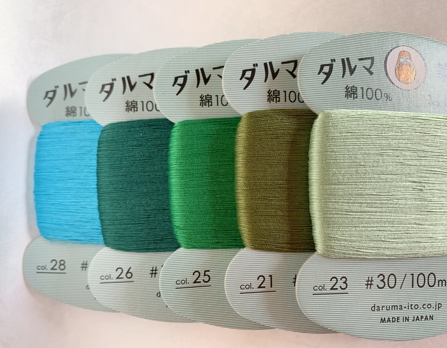 Daruma - Cotton Hand Sewing Thread Size #30 100m Card - Color #23 Lichen Green