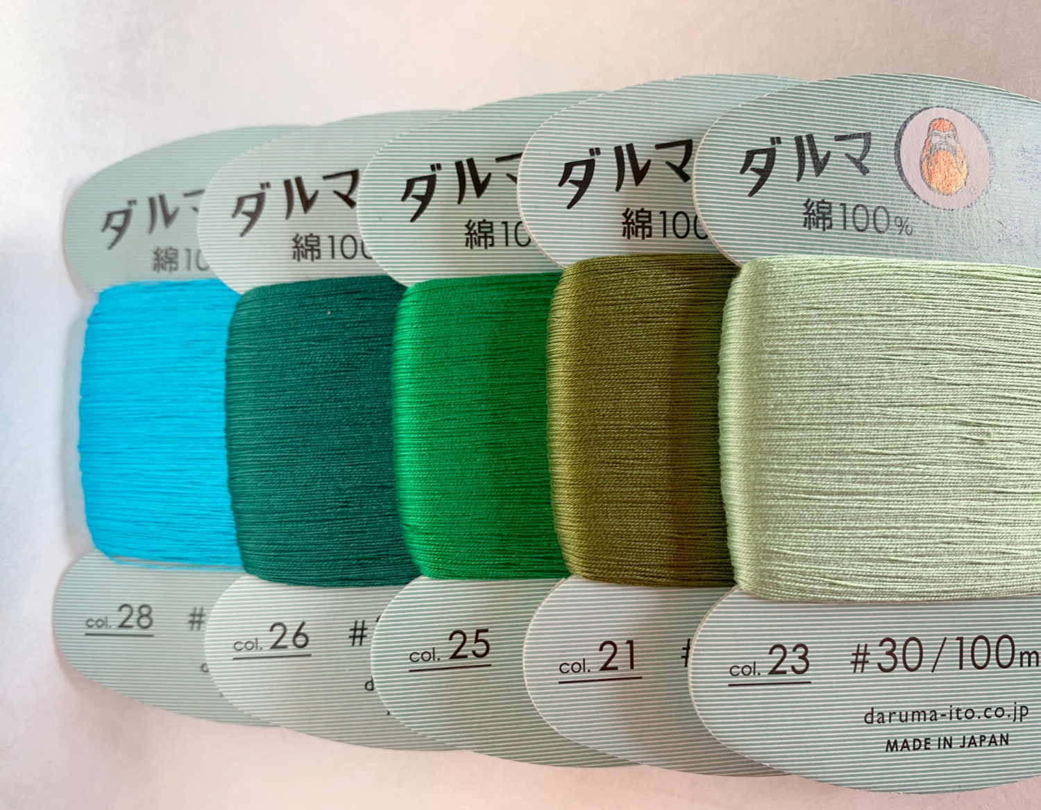 Daruma - Cotton Hand Sewing Thread Size #30 100m Card - Color #21 Olive Green