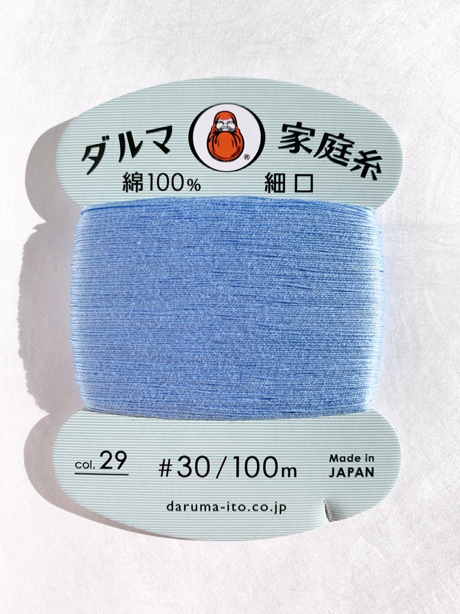 Daruma - Cotton Hand Sewing Thread Size #30 100m Card - Color #29 Periwinkle Blue