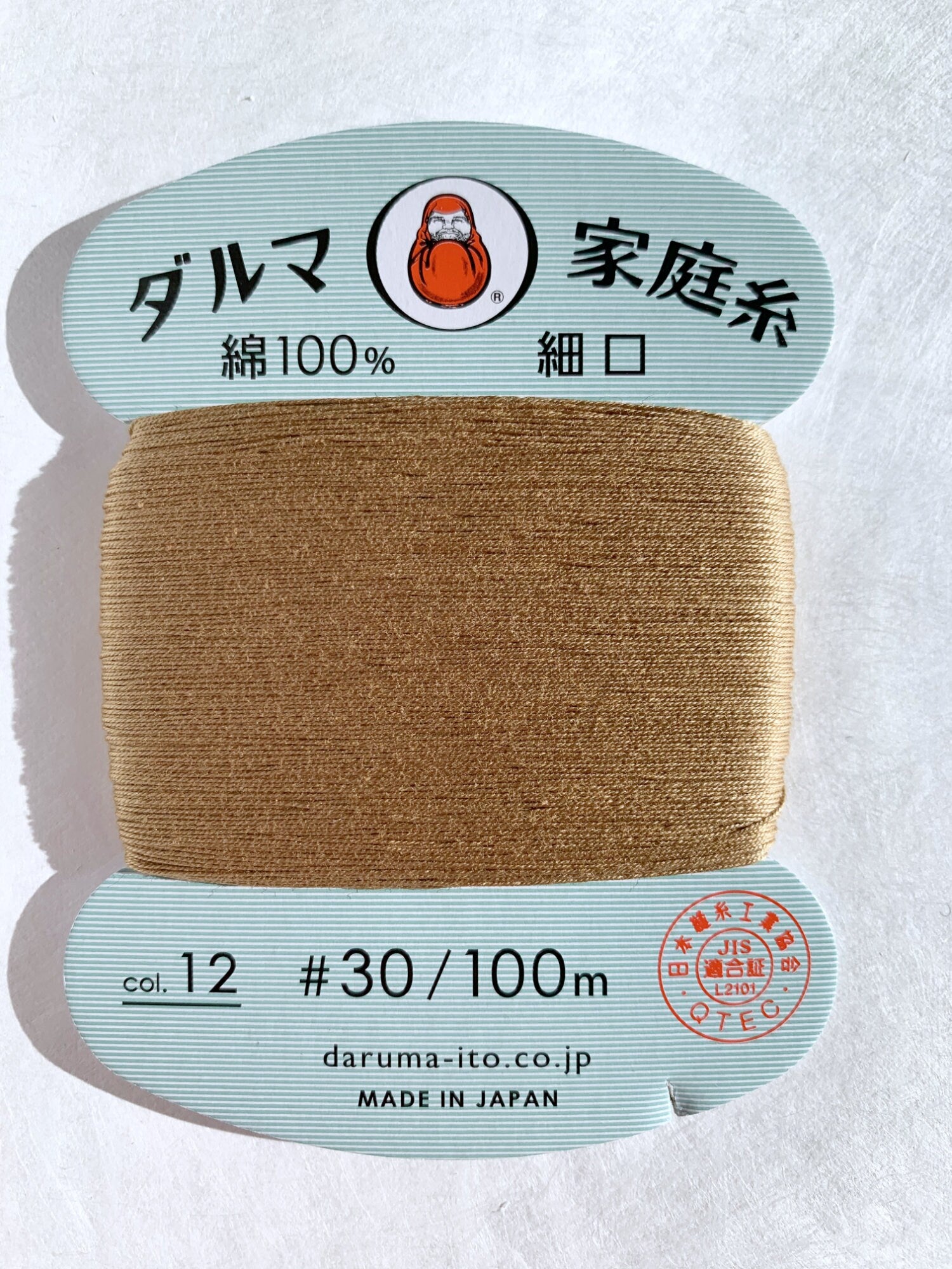 Daruma - Cotton Hand Sewing Thread Size #30 100m Card - Color #12 Milk Tea