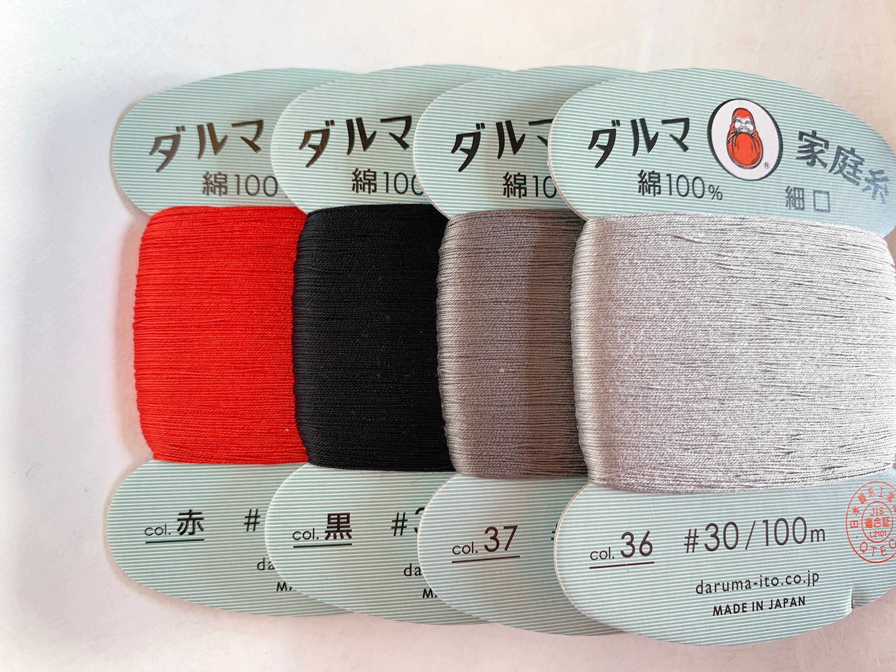 Daruma - Cotton Hand Sewing Thread Size #30 100m Card - Color #37 Pewter Gray
