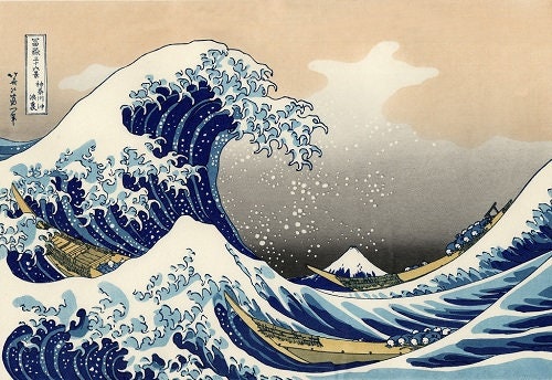 Olympus - Hokusai Collection "Great Wave Off Kanagawa" Cotton Sashiko Sampler Cloth - White or Navy