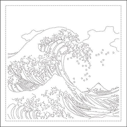 Olympus - Hokusai Collection "Great Wave Off Kanagawa" Cotton Sashiko Sampler Cloth - White or Navy