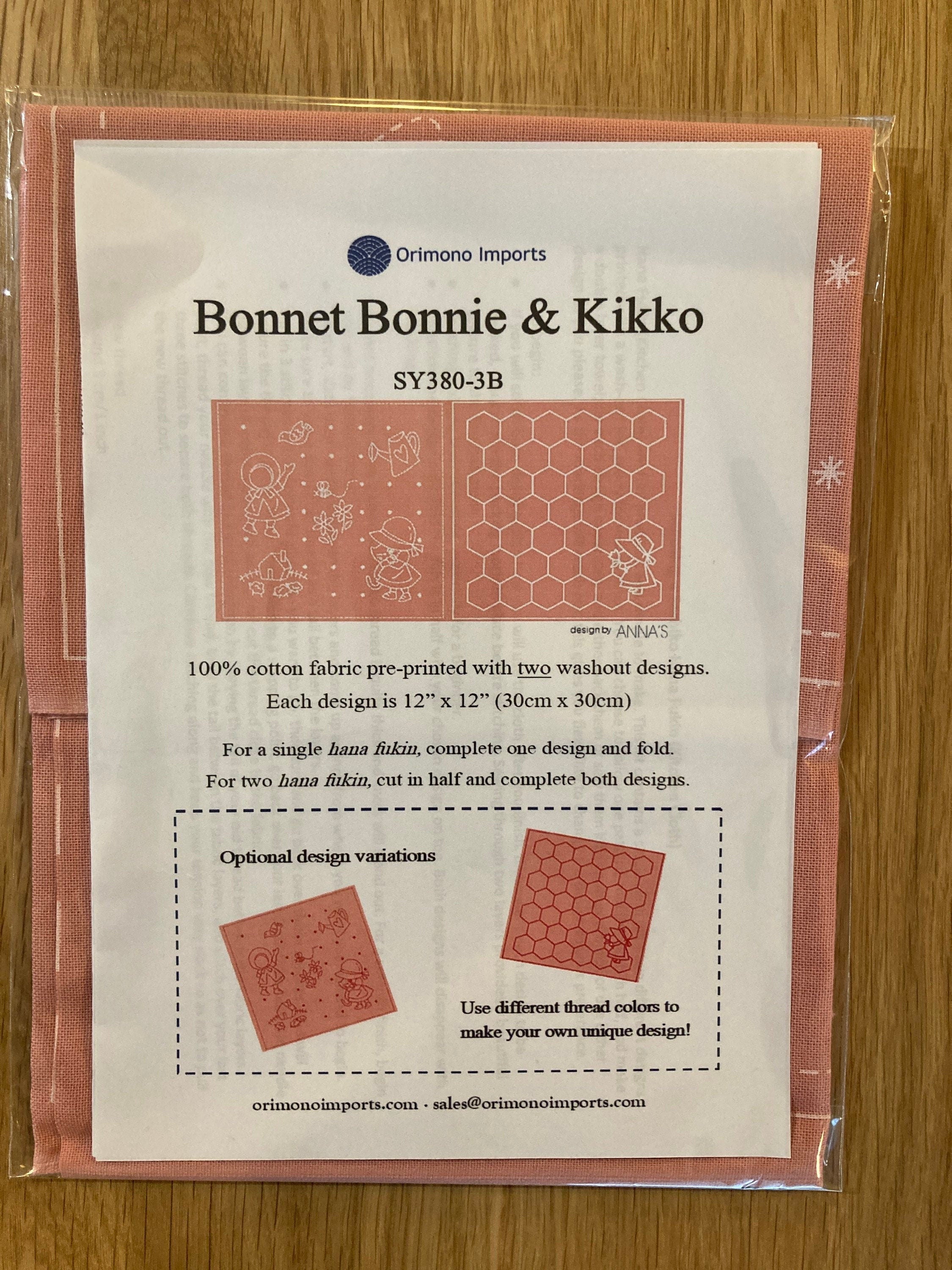 Orimono Imports - Sunbonnet Sue and Honeycomb Double Print Sashiko Hana Fukin Sampler Towel - Pink