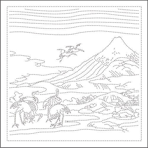 Olympus - Hokusai Collection "Umezawa Hamlet Fields" Cotton Sashiko Sampler Cloth - White or Navy