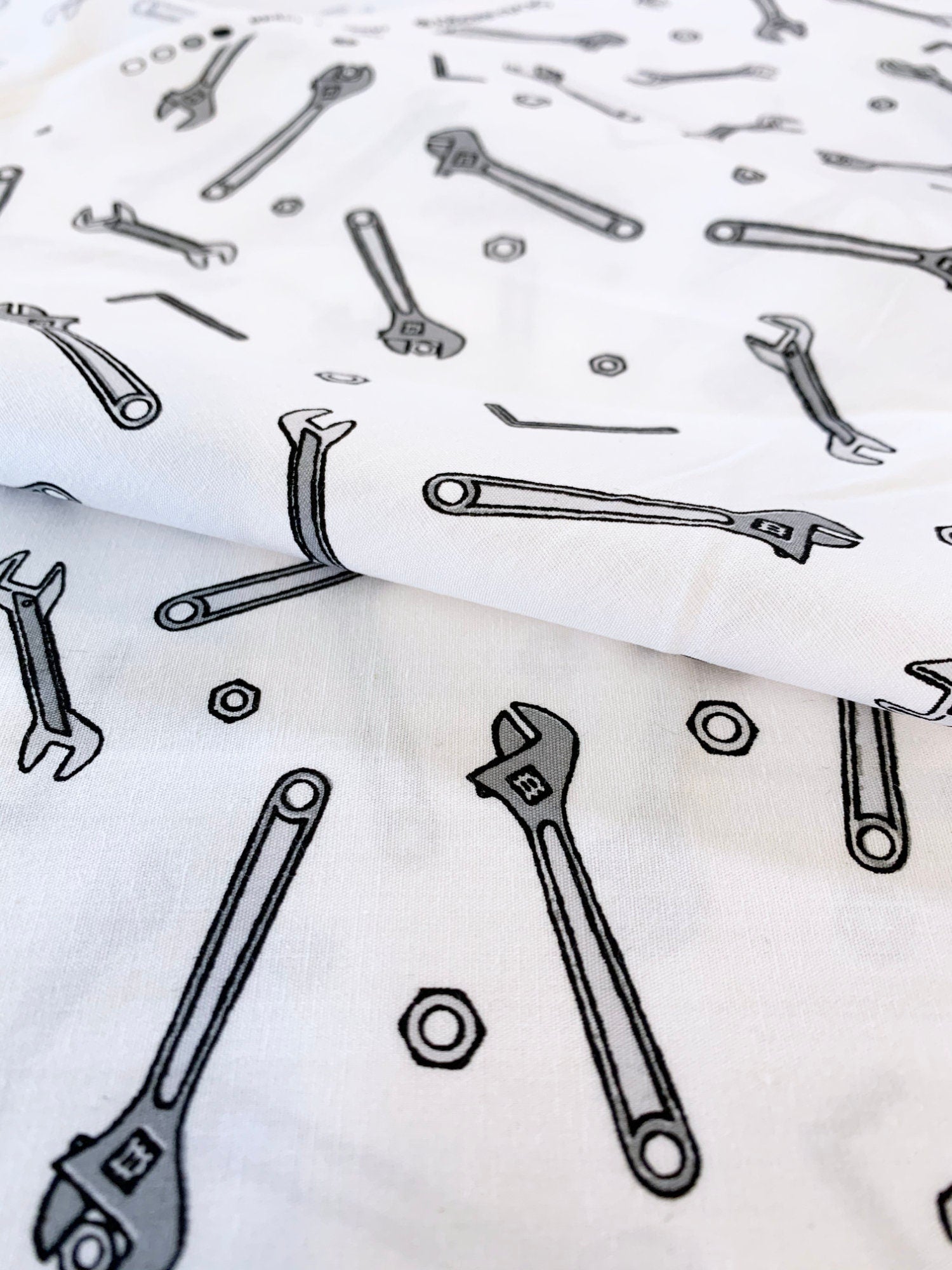 Sevenberry - SALE Wrenches Cotton Fabric - White