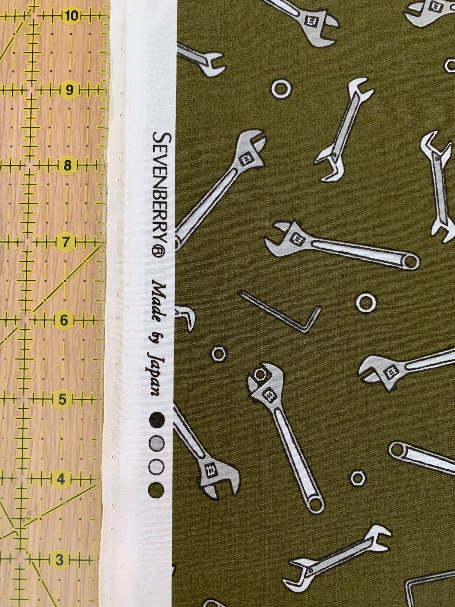 Sevenberry - SALE Wrenches Cotton Fabric - Olive Green