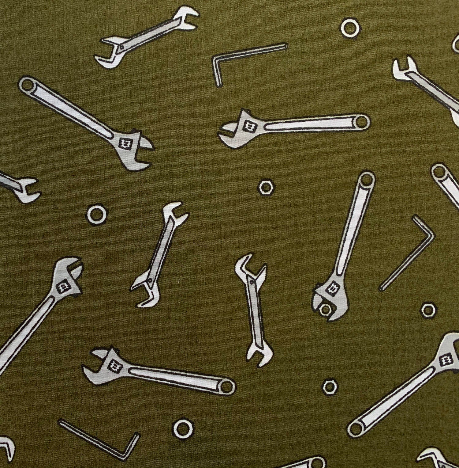 Sevenberry - SALE Wrenches Cotton Fabric - Olive Green