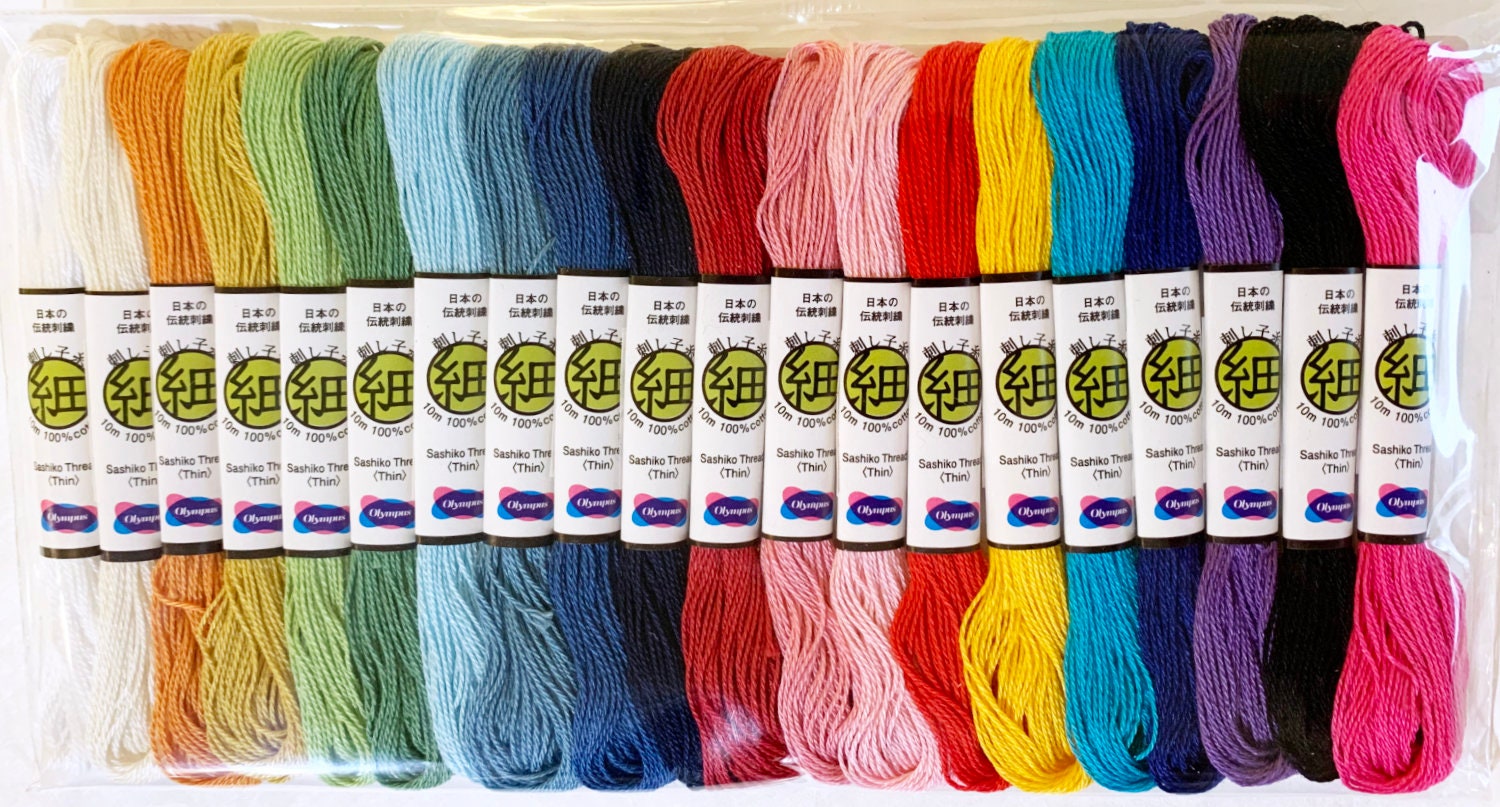 Olympus - Thin Cotton Sashiko Thread 10m Skeins Set of 20 Colors - Assorted Colors