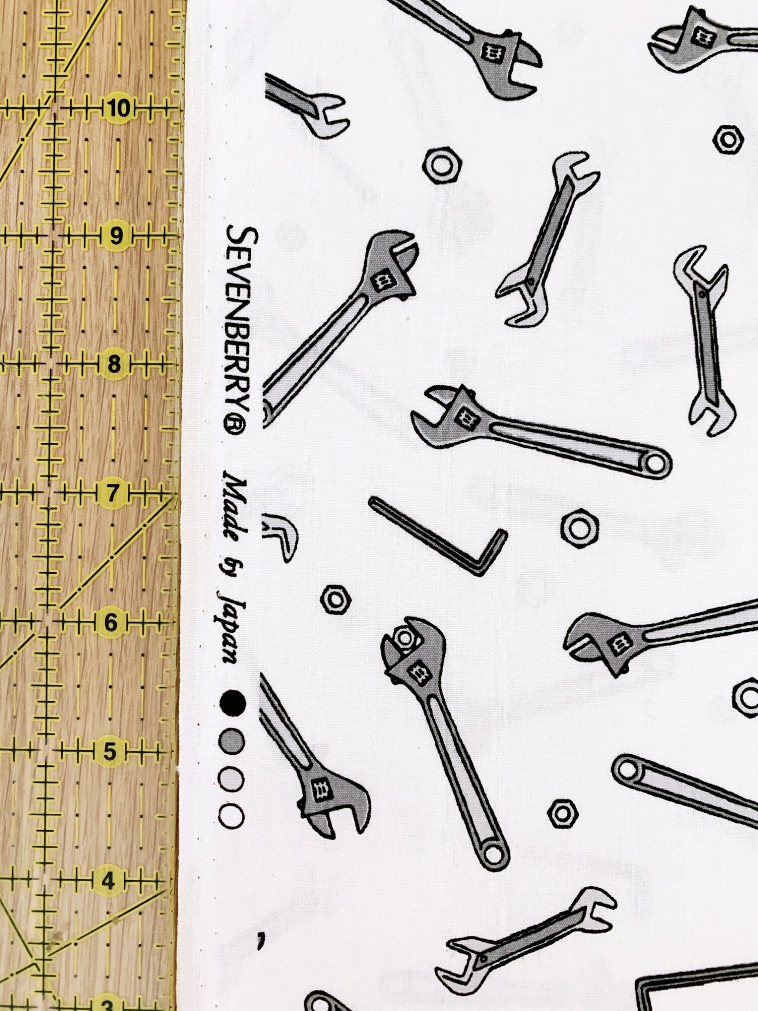 Sevenberry - SALE Wrenches Cotton Fabric - White