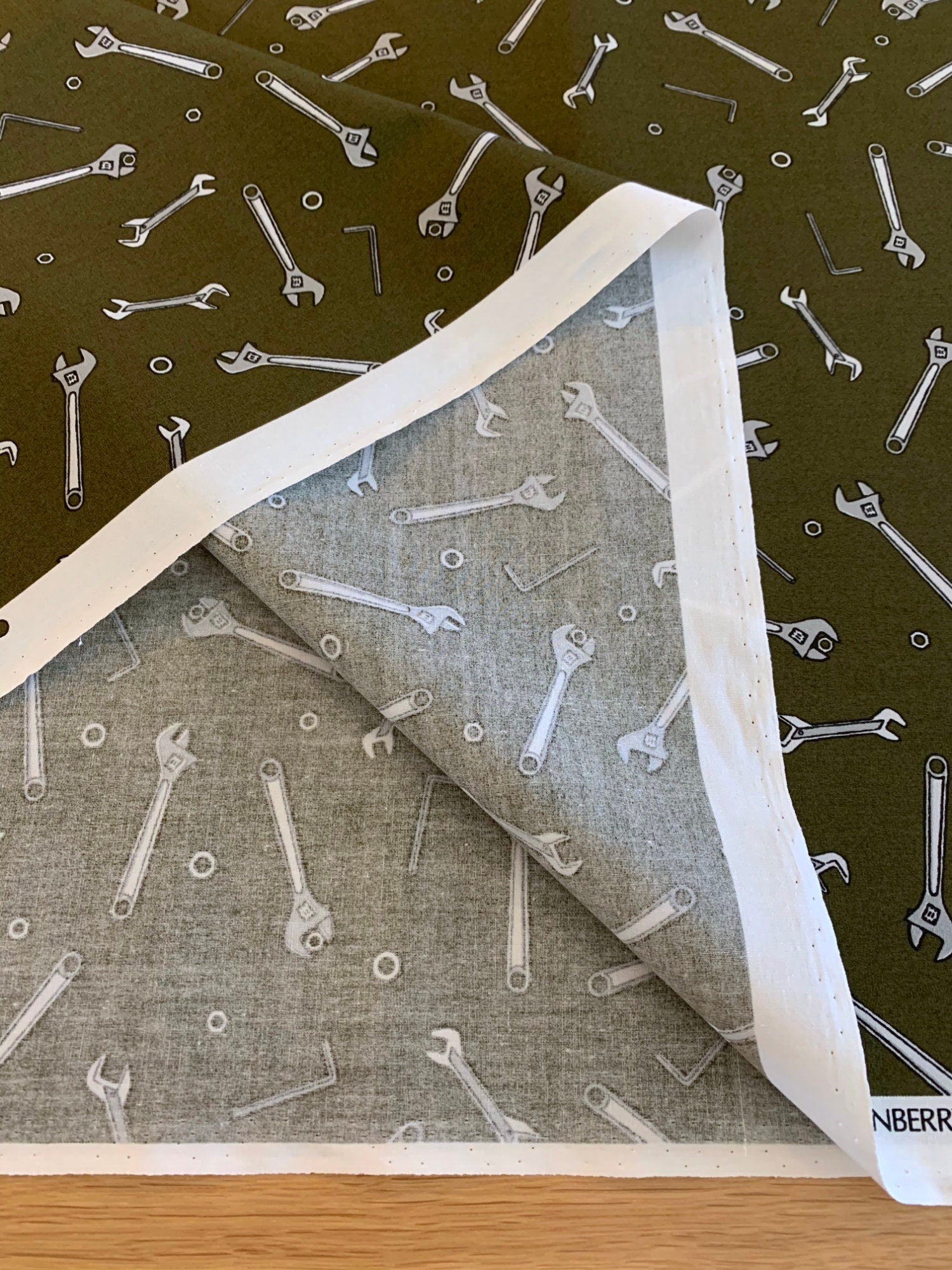Sevenberry - SALE Wrenches Cotton Fabric - Olive Green