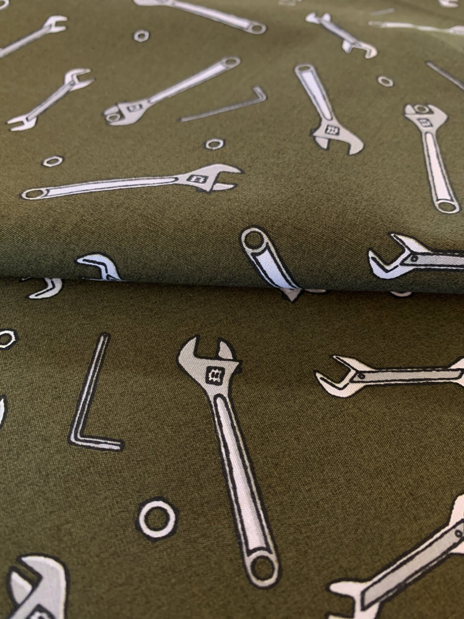 Sevenberry - SALE Wrenches Cotton Fabric - Olive Green