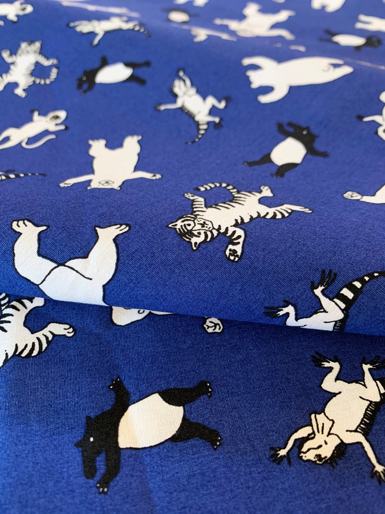 Sevenberry - SALE Dancing Animals Cotton Fabric - Blue