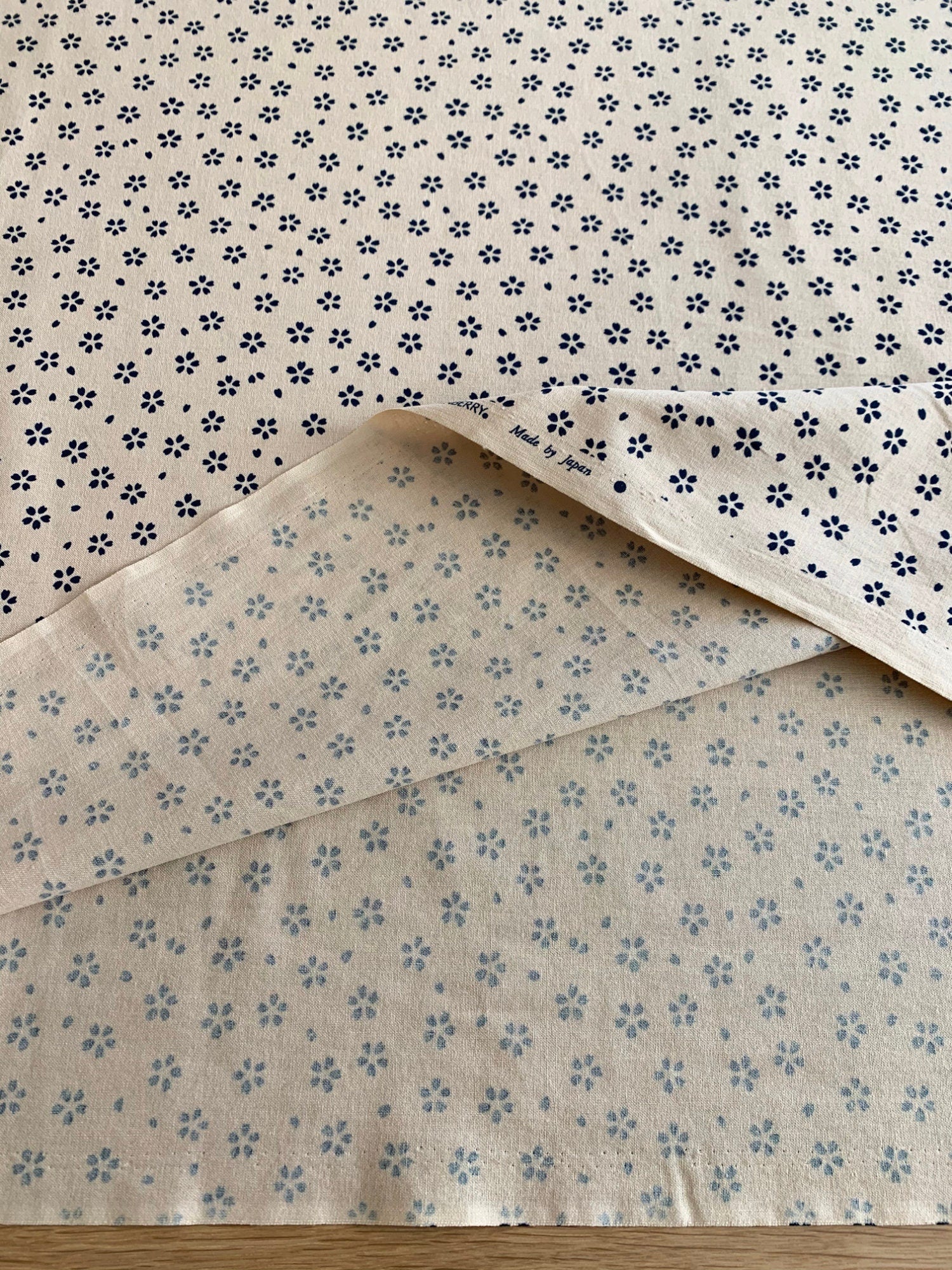 Medium Cherry Blossom Sakura Sevenberry Japanese cotton fabric 88220-5-2 beige blue