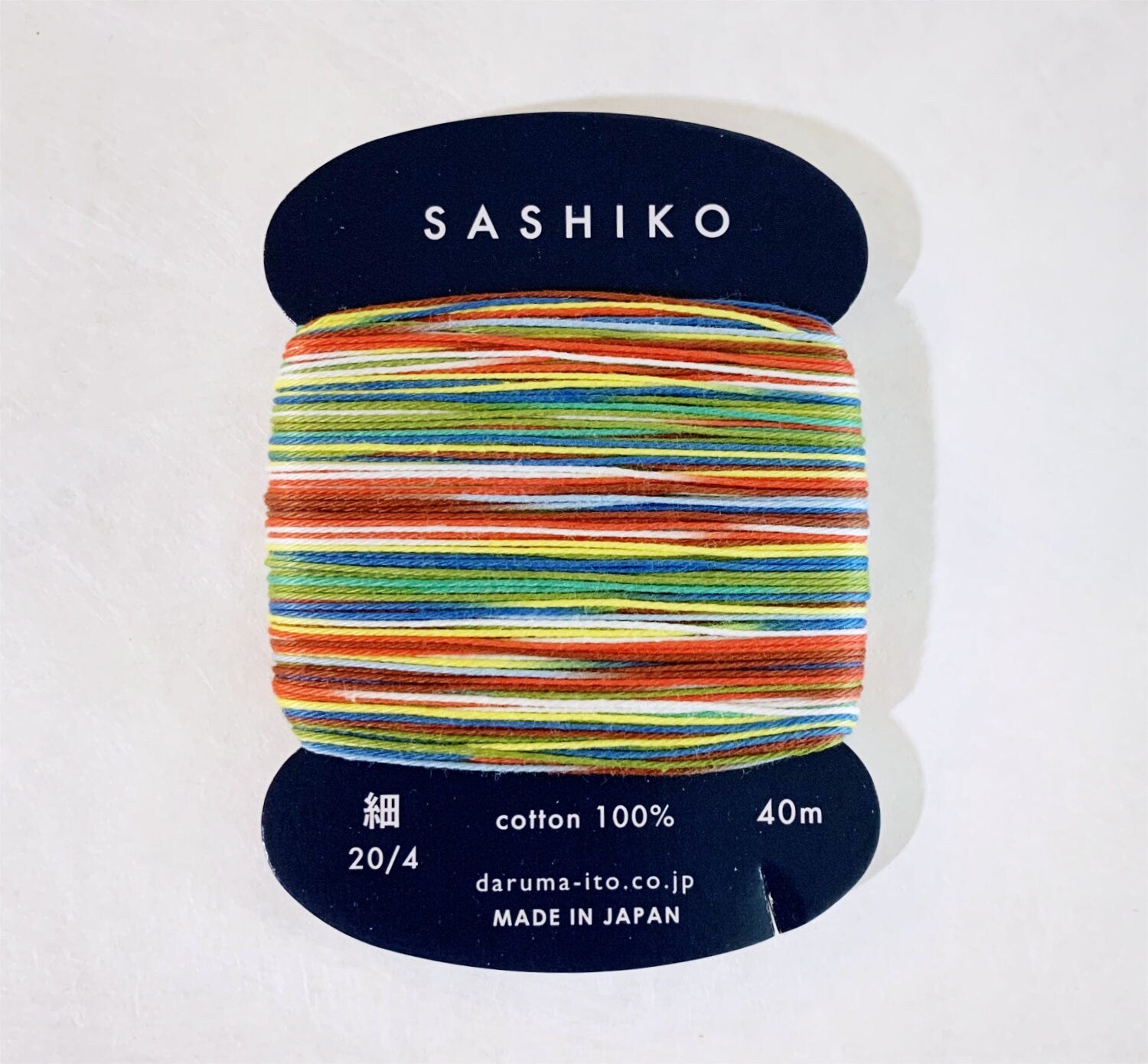 Daruma - Cotton Sashiko Thread 40m Card 20/4 - #501 Variegated Paper Balloon Rainbow
