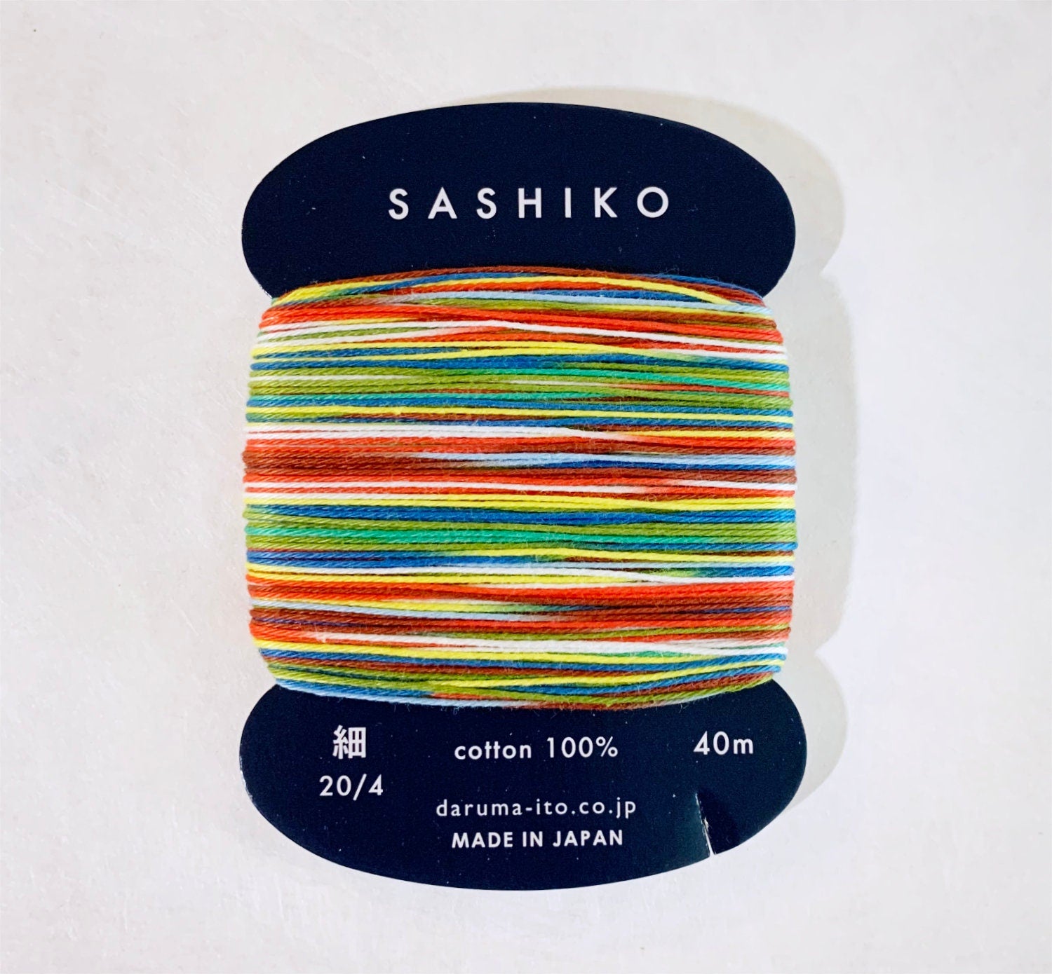 Daruma - Cotton Sashiko Thread 40m Card 20/4 - #501 Variegated Paper Balloon Rainbow
