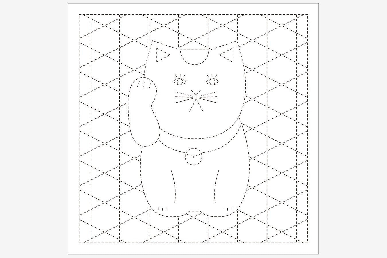 Daruma - Maneki Neko Cotton Sashiko Fukin Sampler Cloth - Blue or White