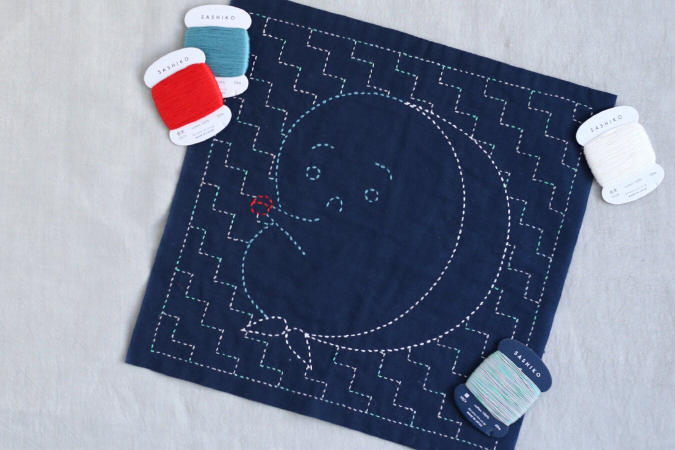 Daruma - Hyottoko Cotton Sashiko Fukin Sampler Cloth - Blue or White