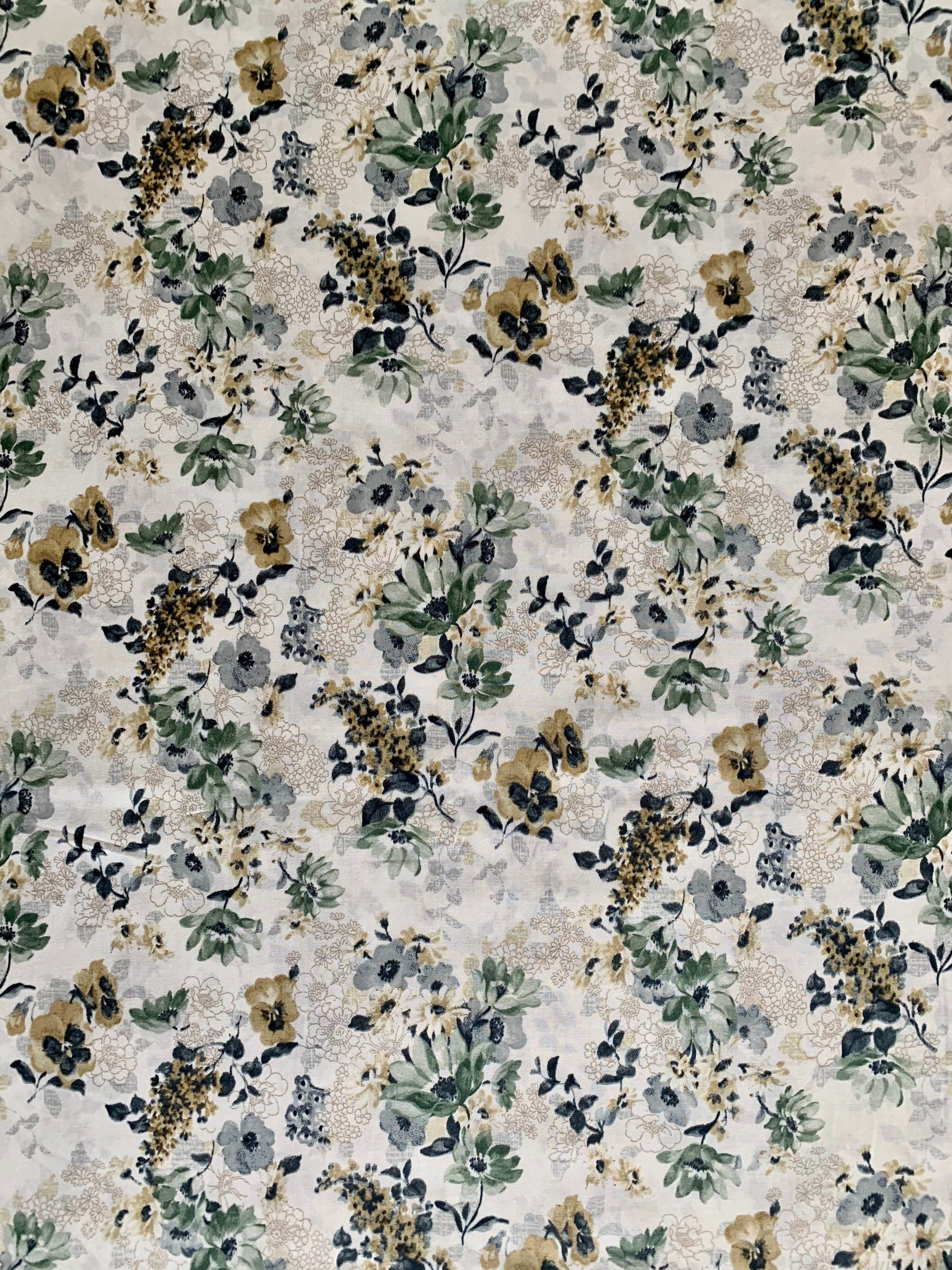 Vintage Florals Cosmo cotton lawn fabric AP05703-2D green