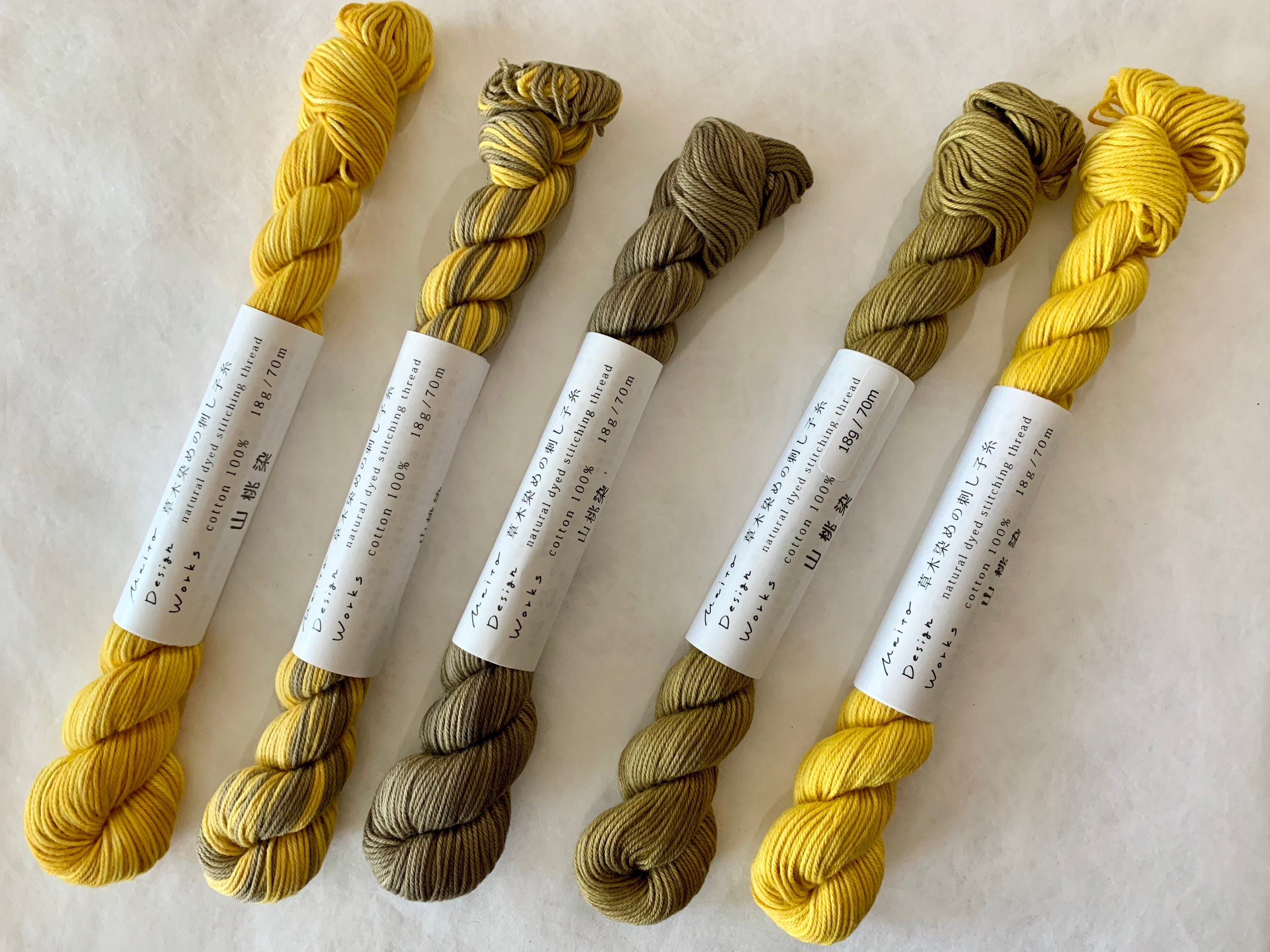 Maito - Natural Dyed Cotton Sashiko and Kogin Thread 70m Skein - Variegated Yellow Olive/Gray