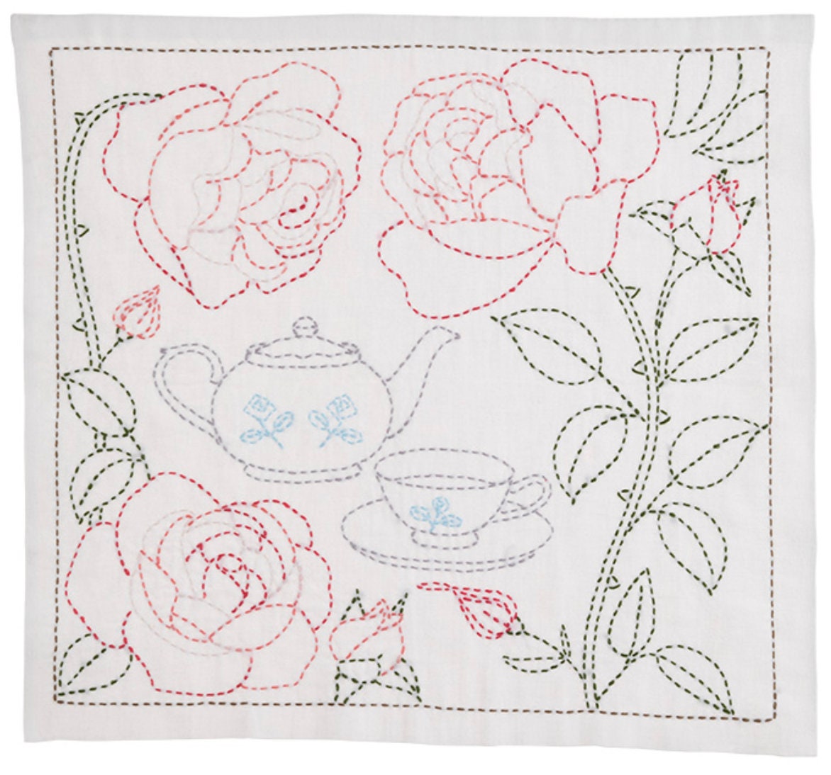 Tulip Sashiko World England "Tea Time" sashiko sampler kit with cotton fabric, thread, and needle from Japan KSW-025