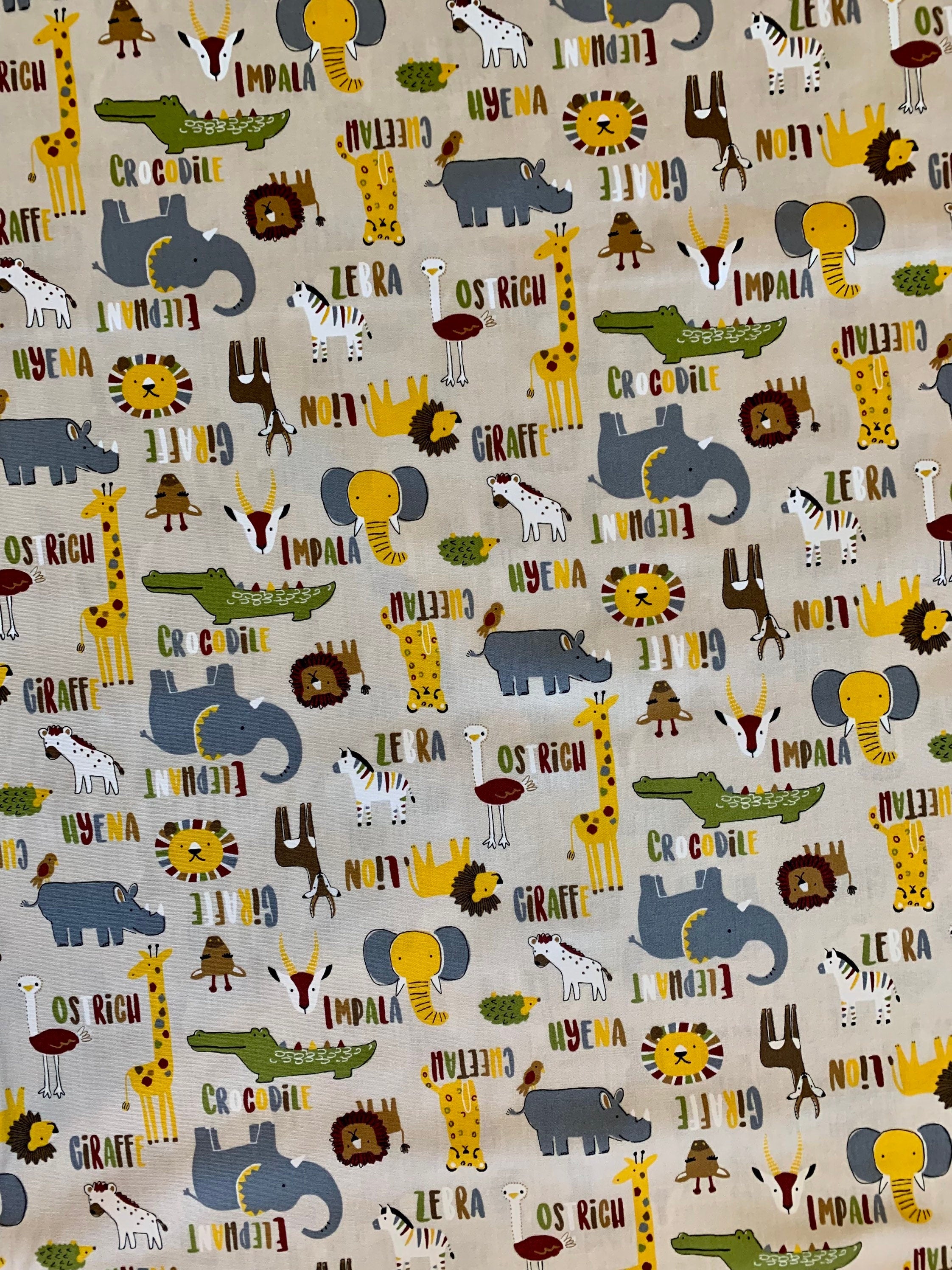Hishiei - SALE Wild Savanah Animals Cotton Fabric - Beige