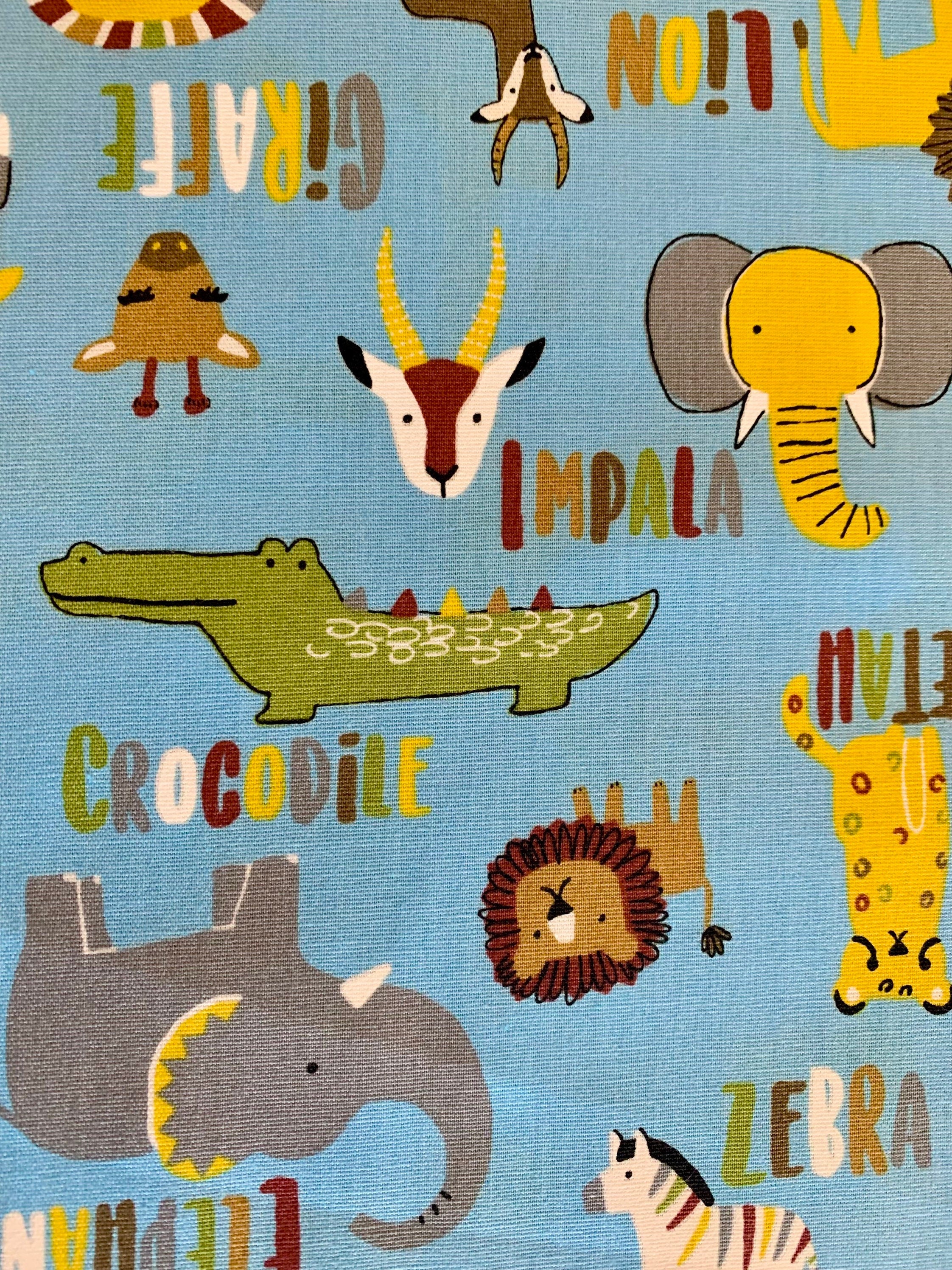 Hishiei - SALE Wild Savanah Animals Cotton Fabric - Light Blue