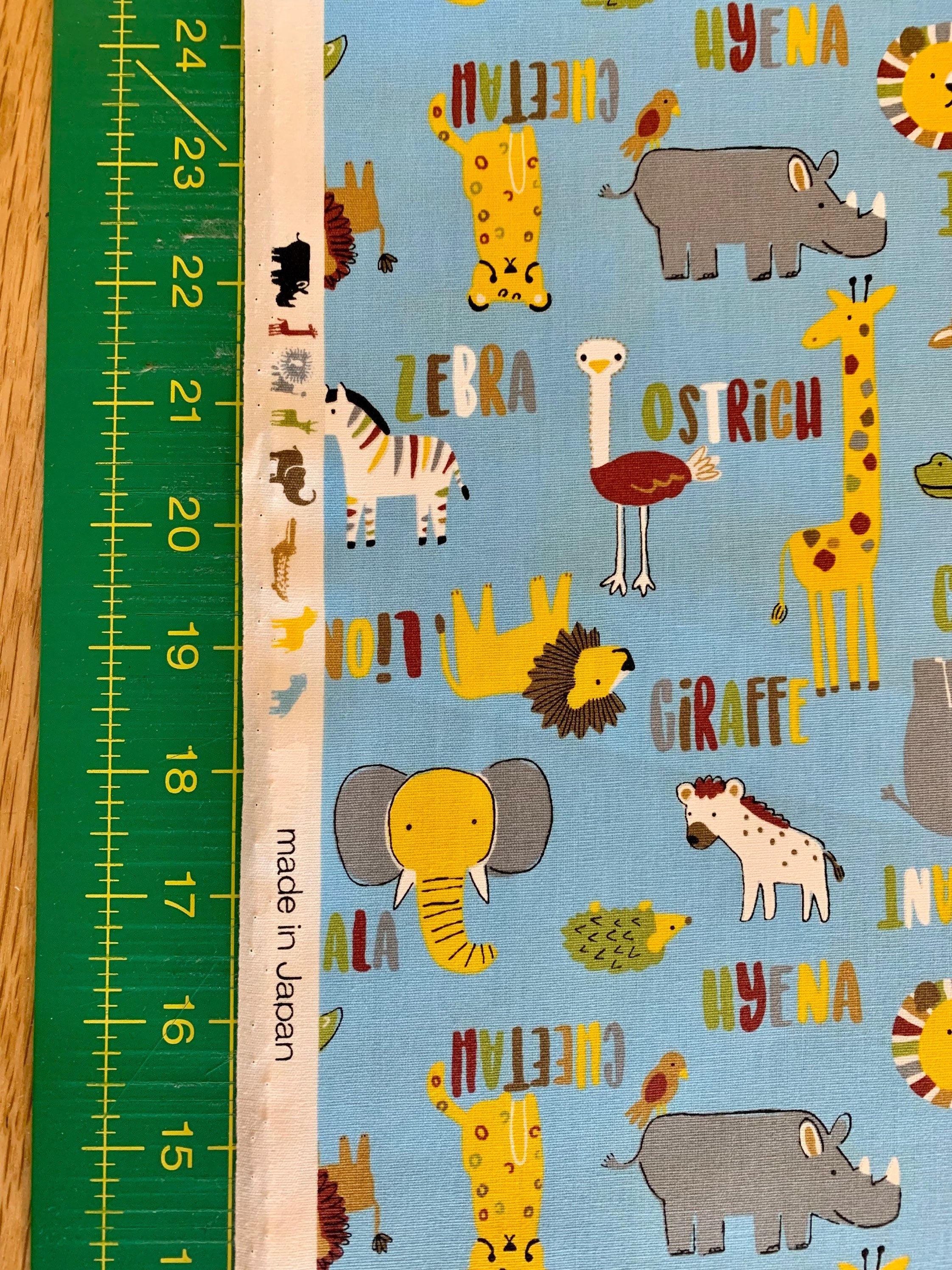 Hishiei - SALE Wild Savanah Animals Cotton Fabric - Light Blue