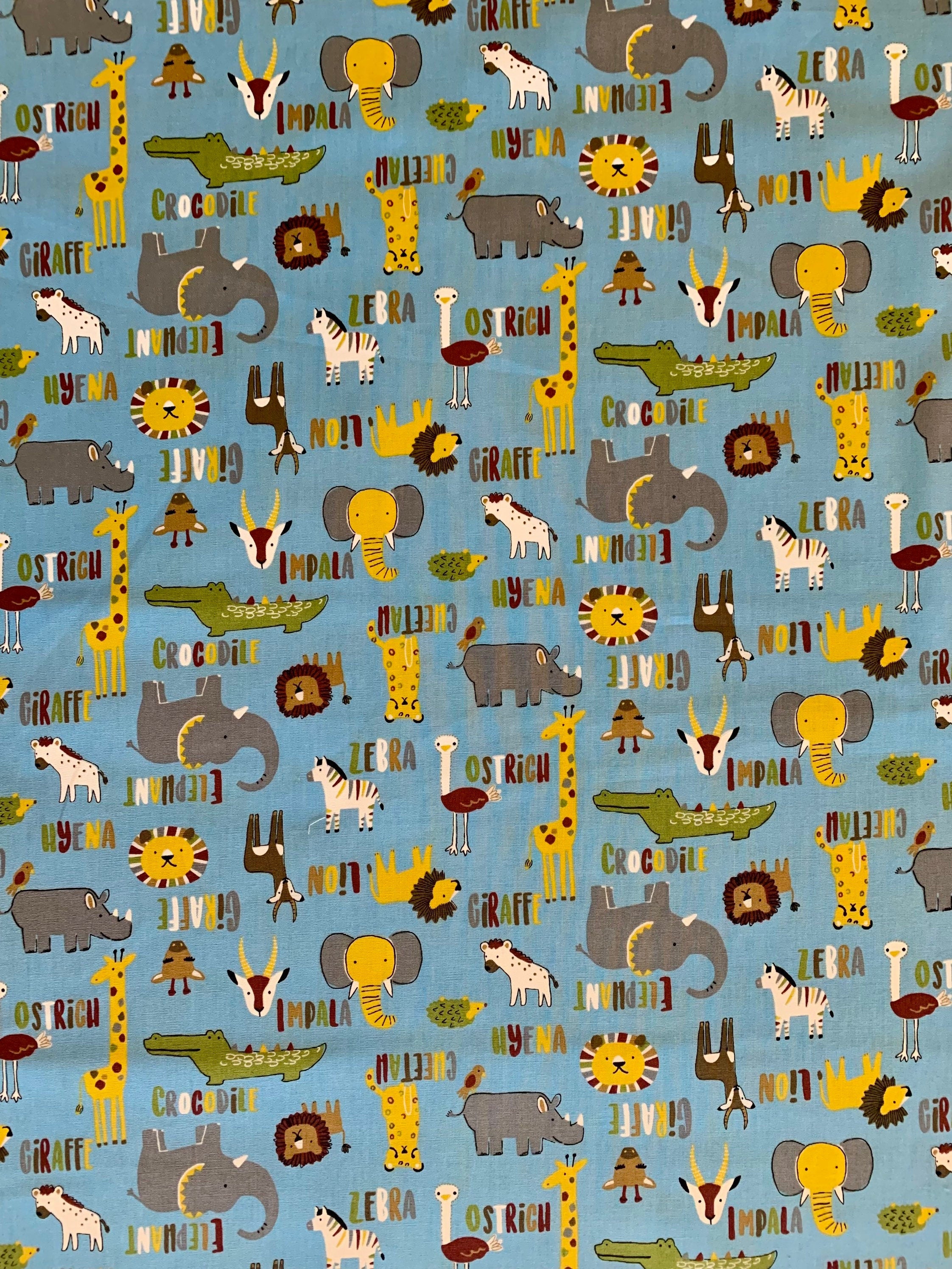 Hishiei - SALE Wild Savanah Animals Cotton Fabric - Light Blue