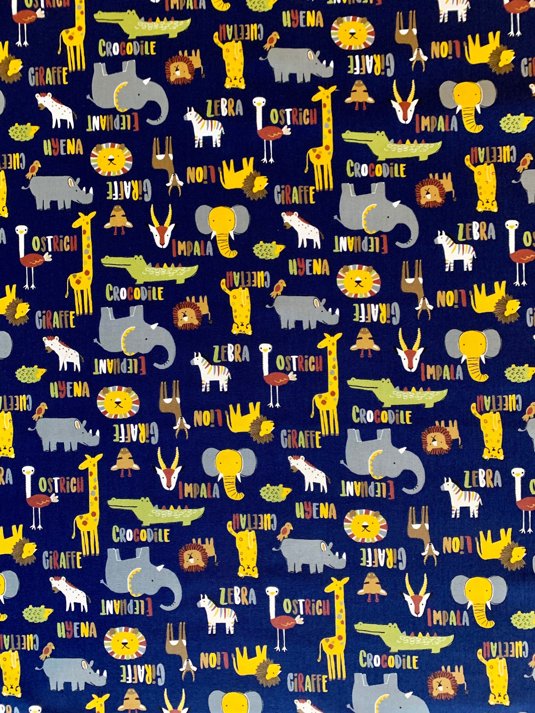 Hishiei - SALE Wild Savanah Animals Cotton Fabric - Dark Blue