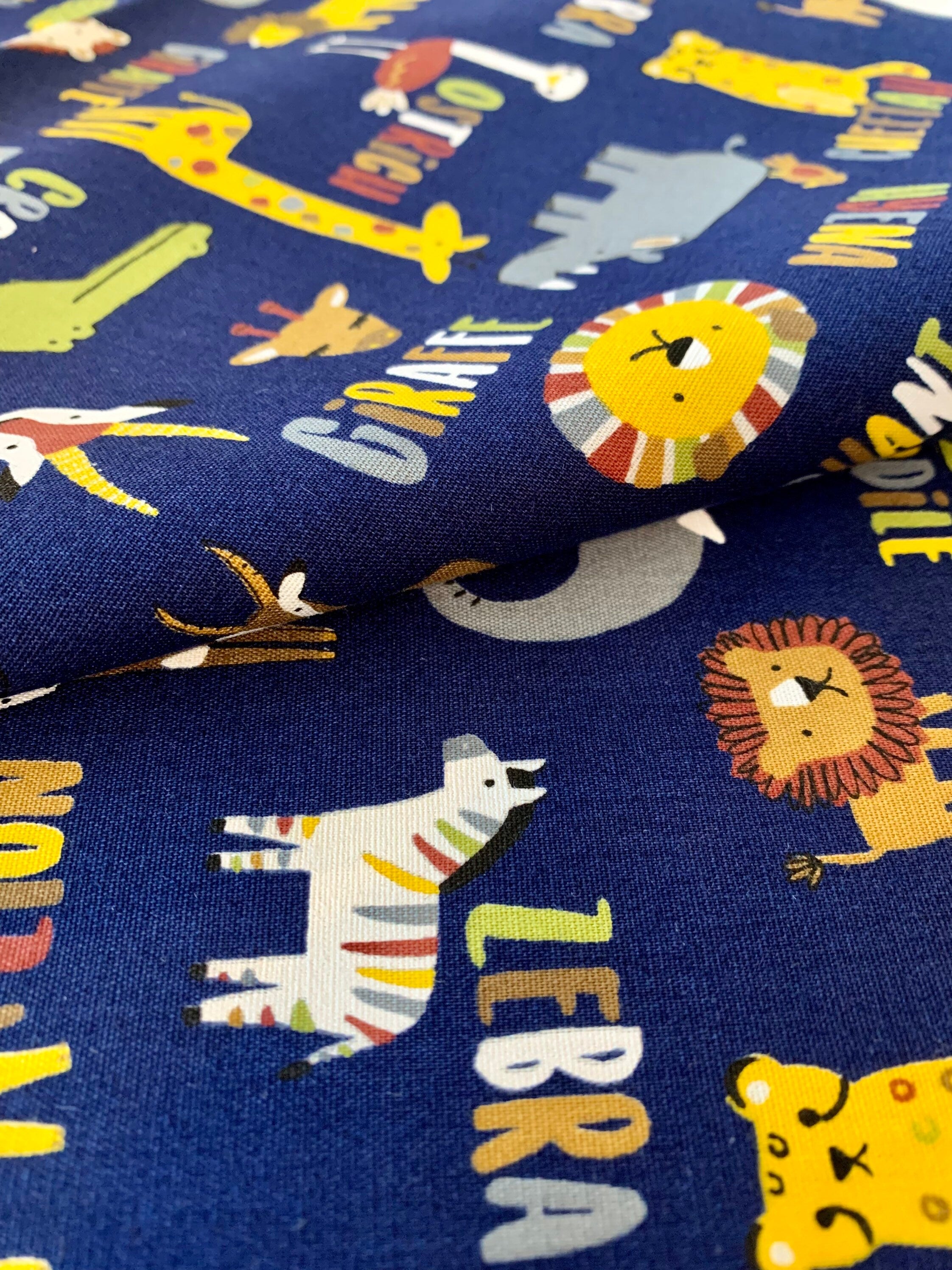 Hishiei - SALE Wild Savanah Animals Cotton Fabric - Dark Blue
