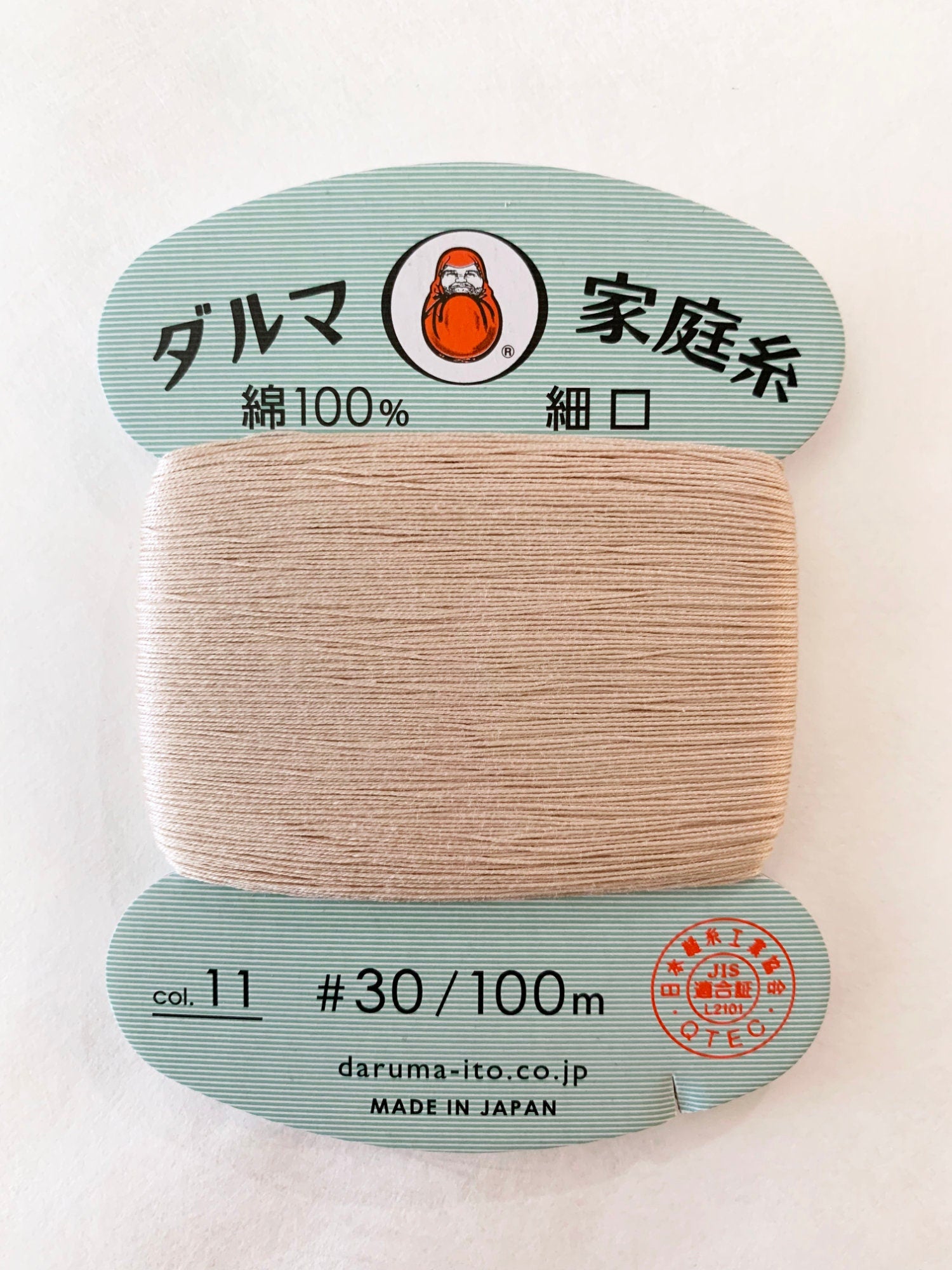 Daruma - Cotton Hand Sewing Thread Size #30 100m Card - Color #11 White Tea