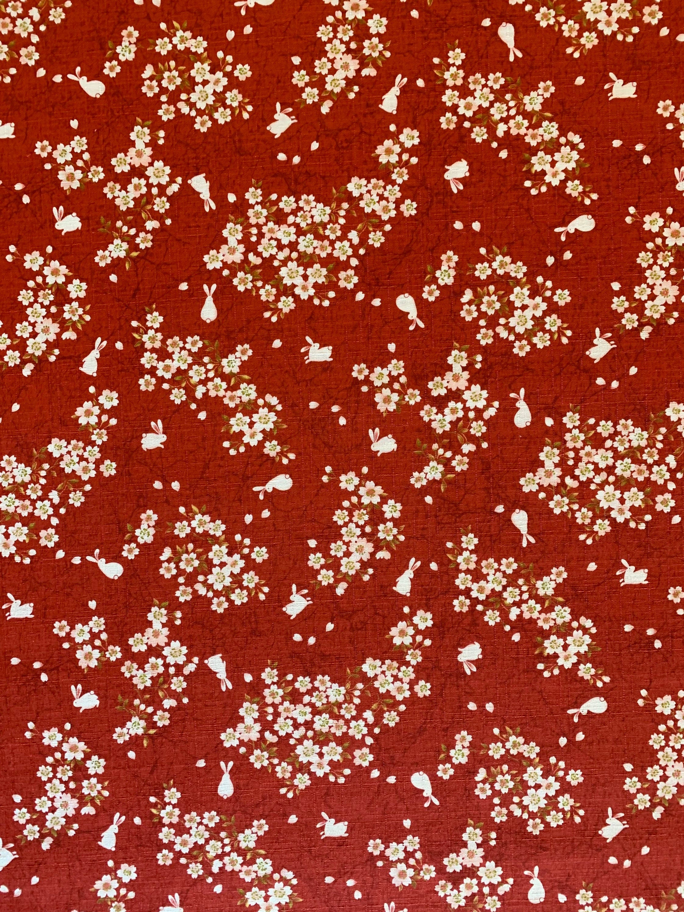 Usagi Sakura Rabbit Cherry Blossom Morikiku Japanese cotton dobby fabric M-1100-1D red