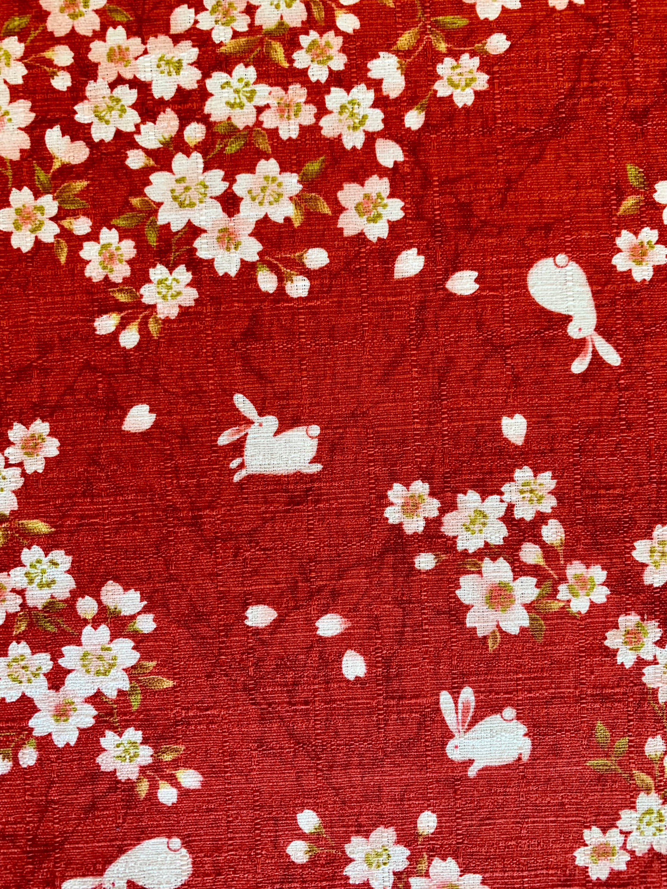 Usagi Sakura Rabbit Cherry Blossom Morikiku Japanese cotton dobby fabric M-1100-1D red