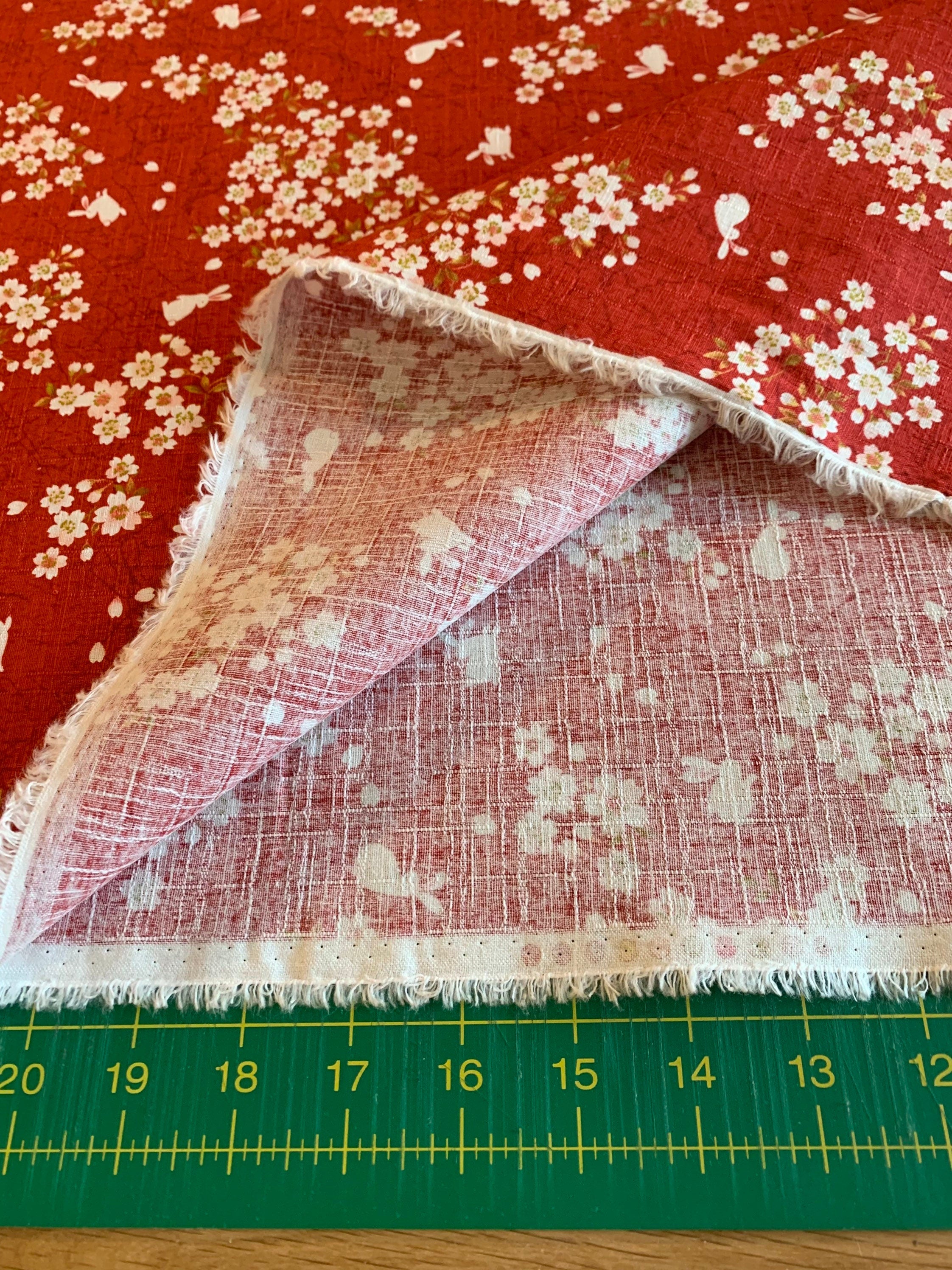 Usagi Sakura Rabbit Cherry Blossom Morikiku Japanese cotton dobby fabric M-1100-1D red