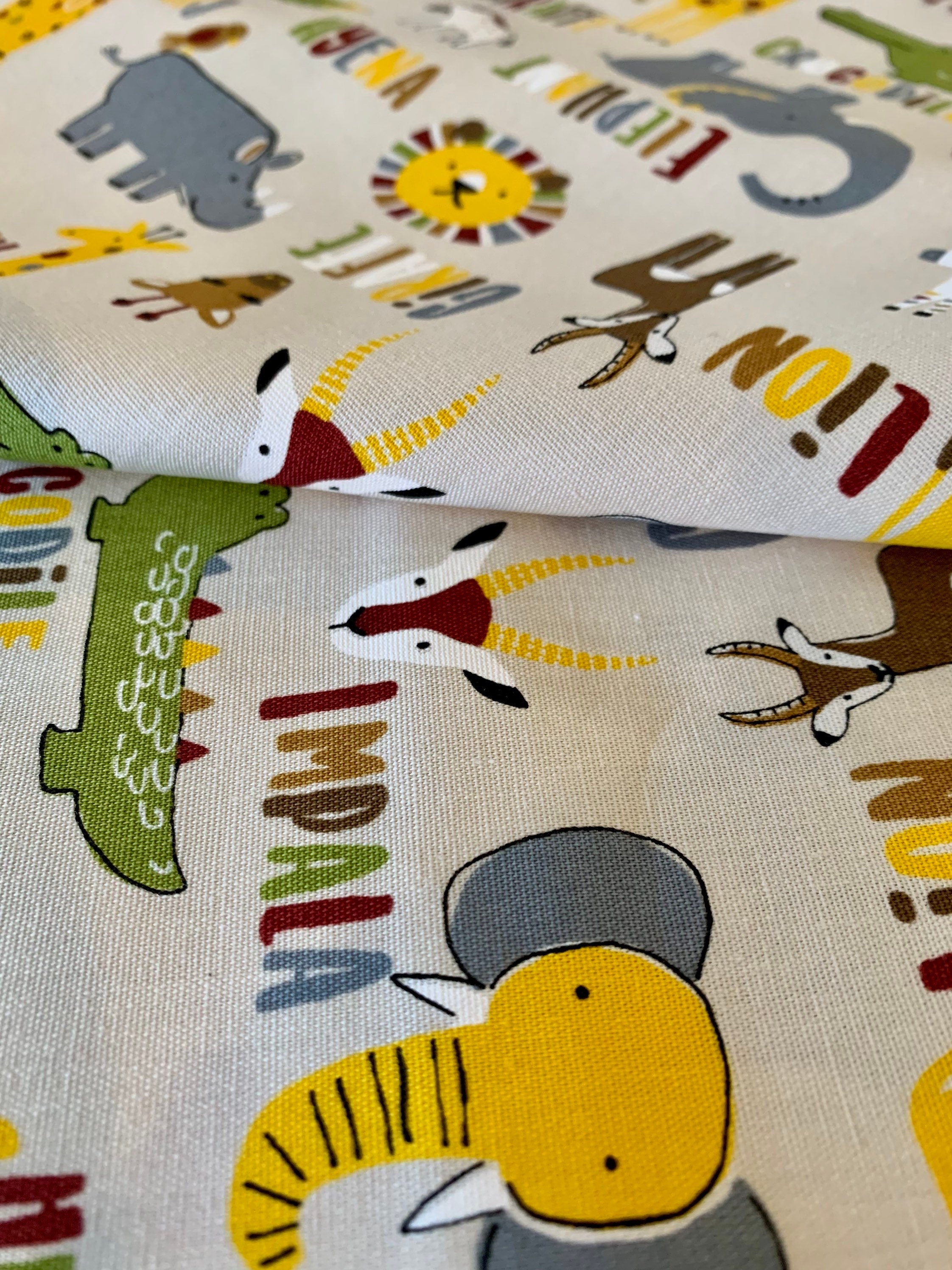 Hishiei - SALE Wild Savanah Animals Cotton Fabric - Beige