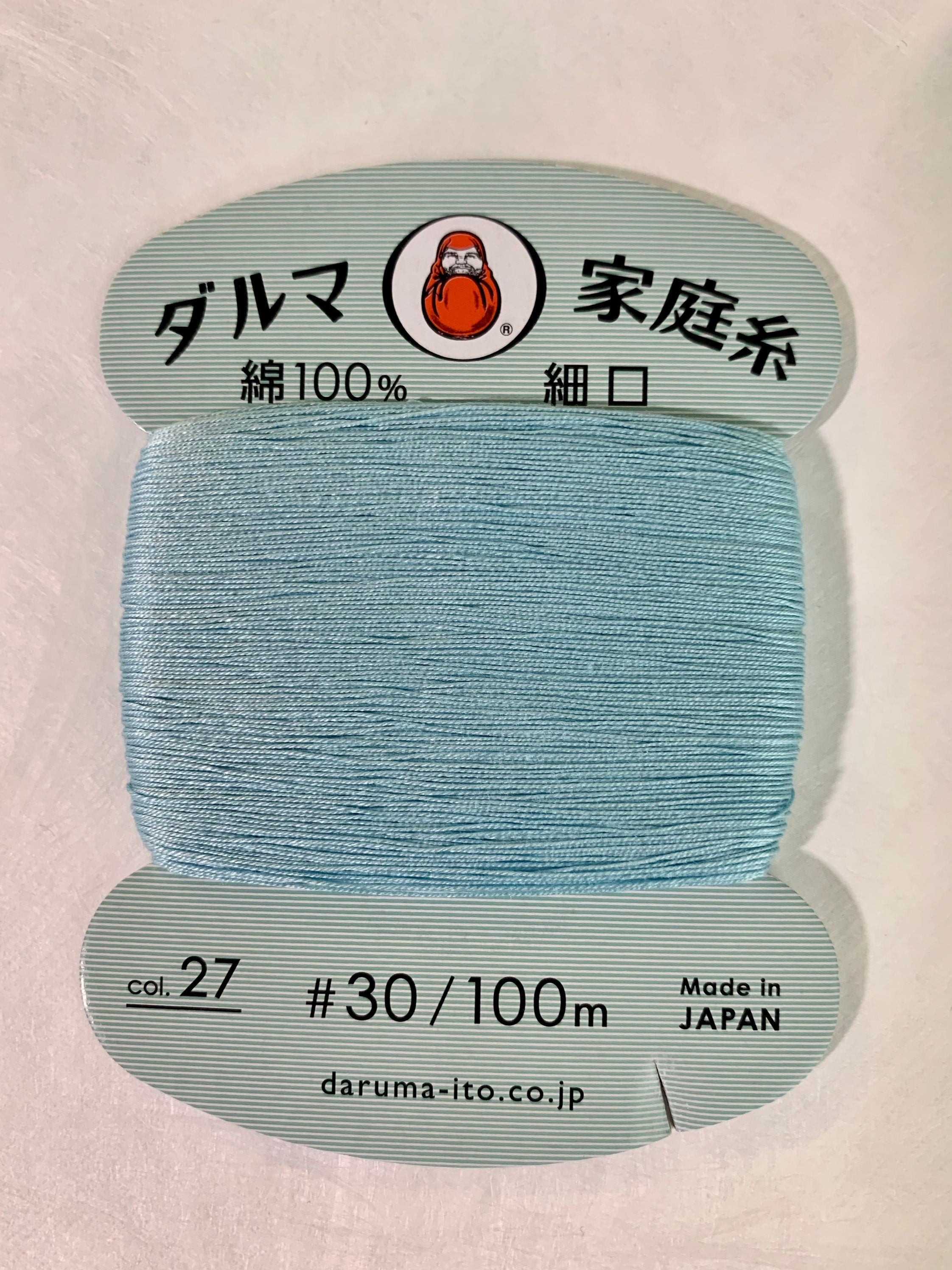 Daruma - Cotton Hand Sewing Thread Size #30 100m Card - Color #27 Water Blue