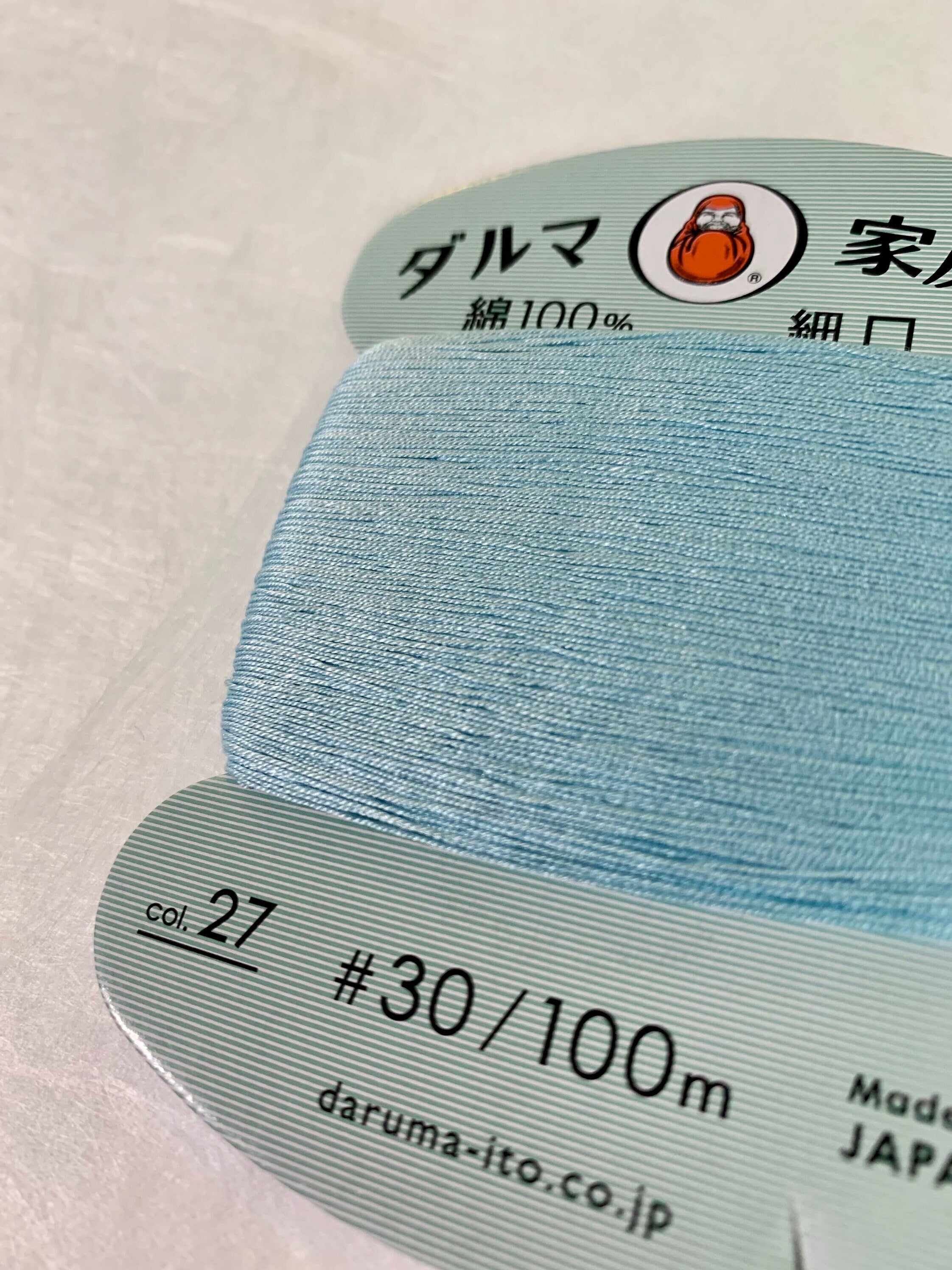 Daruma - Cotton Hand Sewing Thread Size #30 100m Card - Color #27 Water Blue
