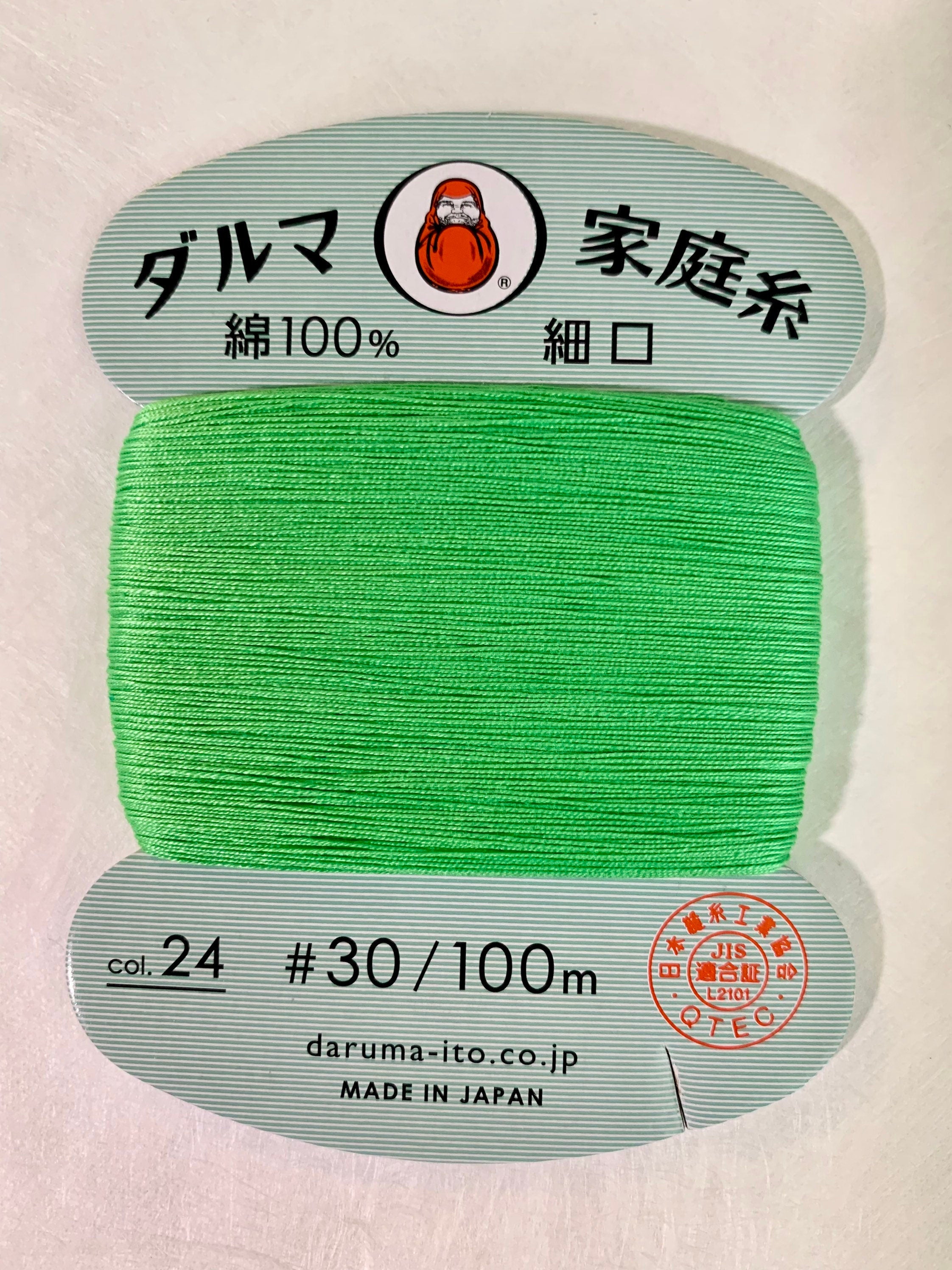 Daruma - Cotton Hand Sewing Thread Size #30 100m Card - Color #24 Greenish Yellow